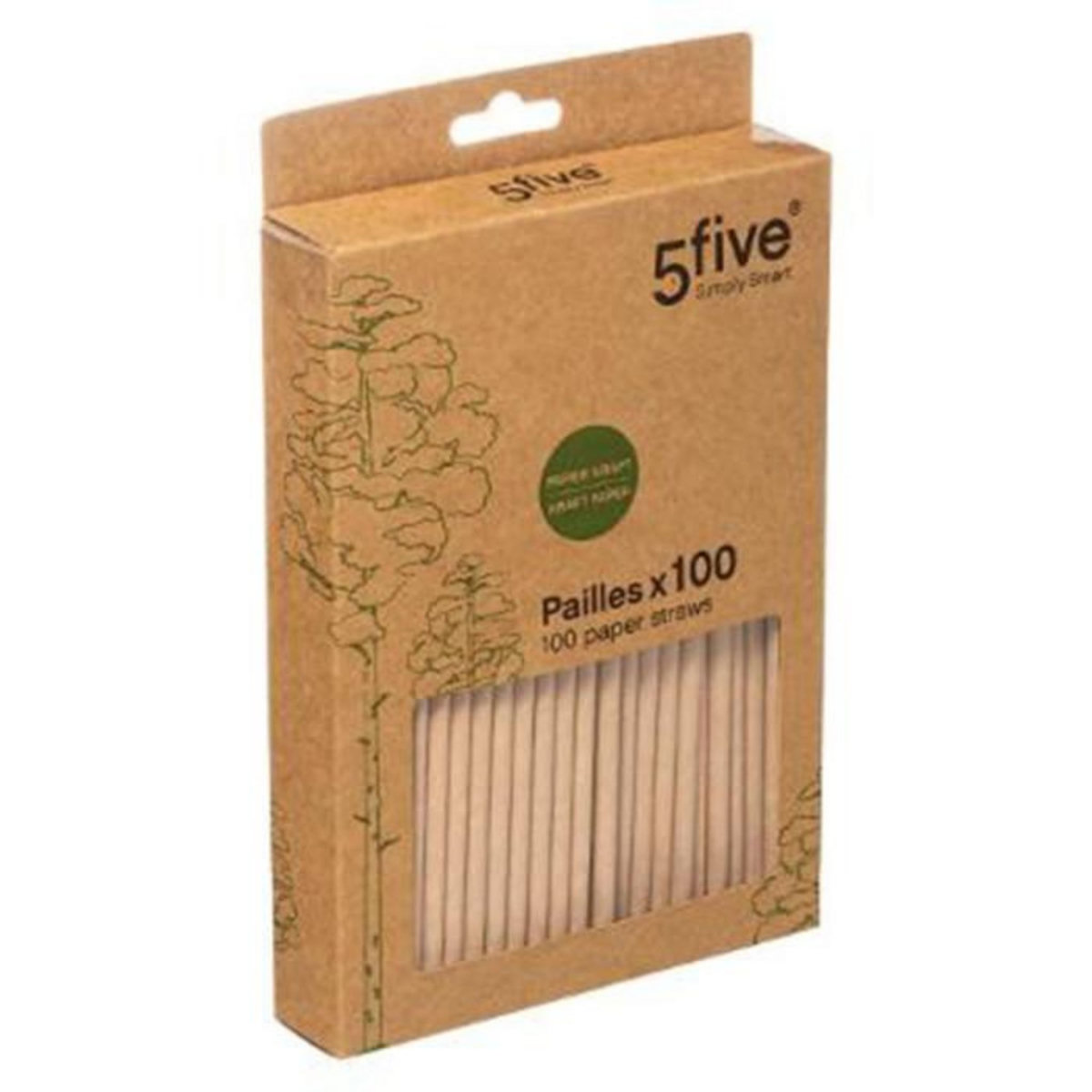 FIVE Lot de 100 Pailles en Carton  Kraft  20cm Naturel