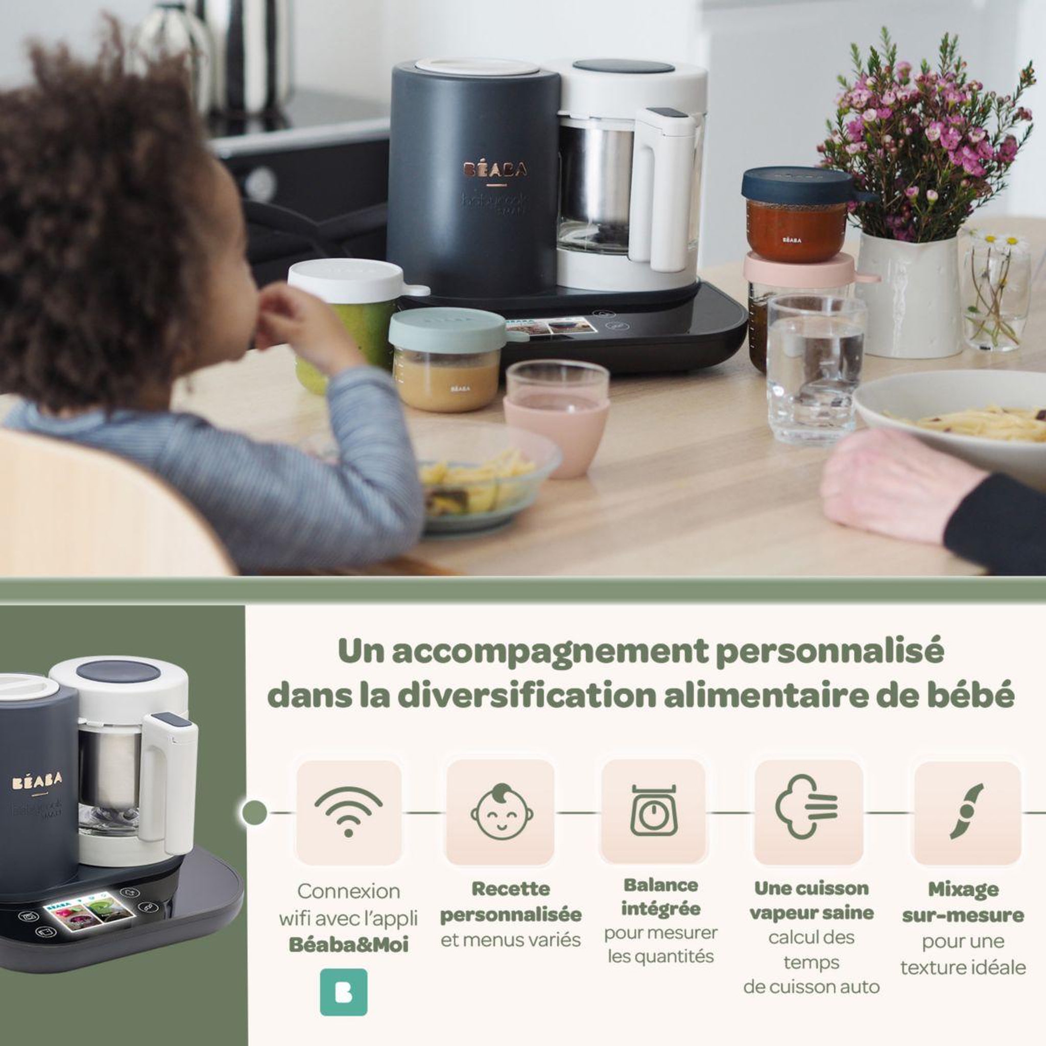 Voir la diapositive 5 : BEABA Mixeur cuiseur bébé babycook smart - gris anthracite