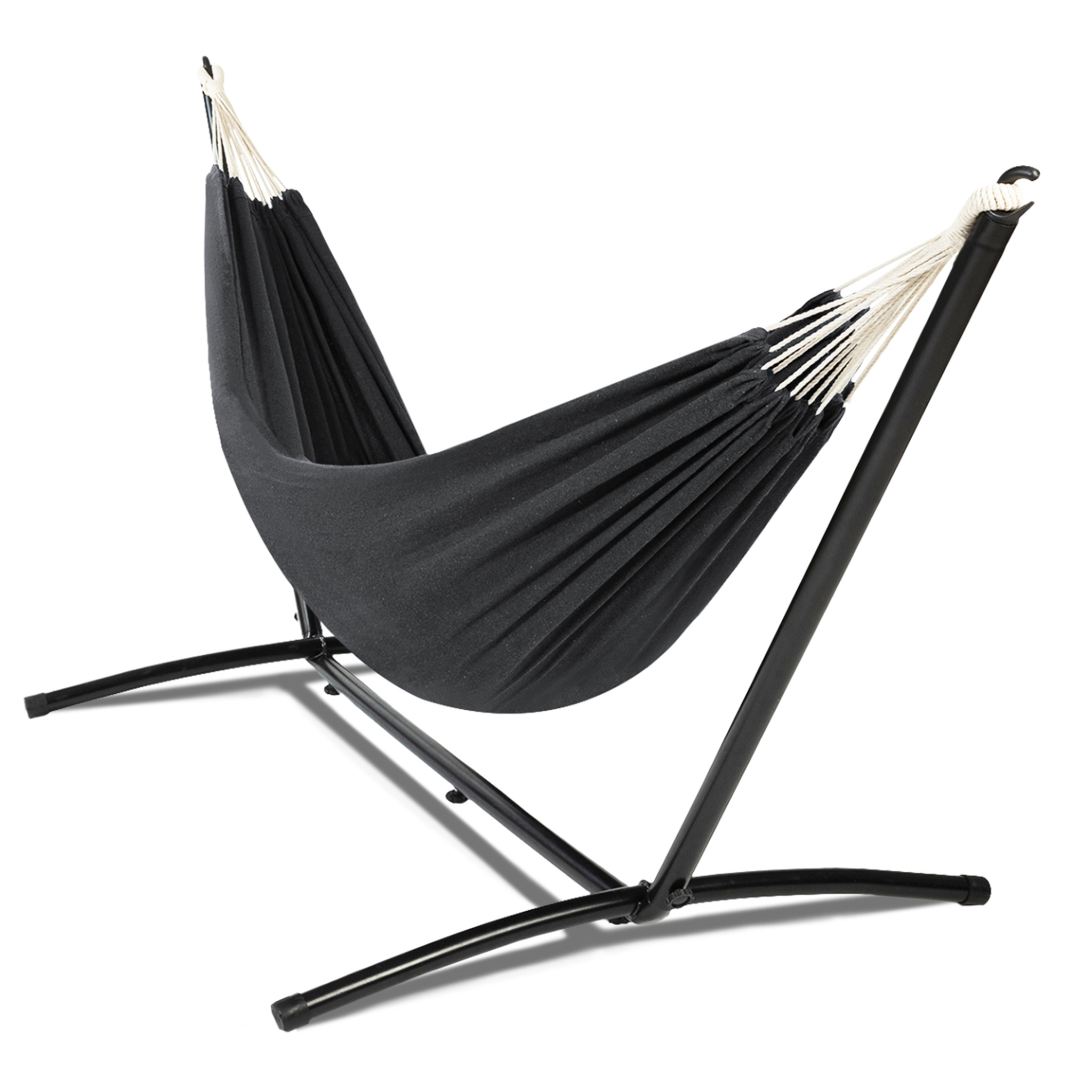 ID MARKET Hamac avec support métal noir et toile gris anthracite