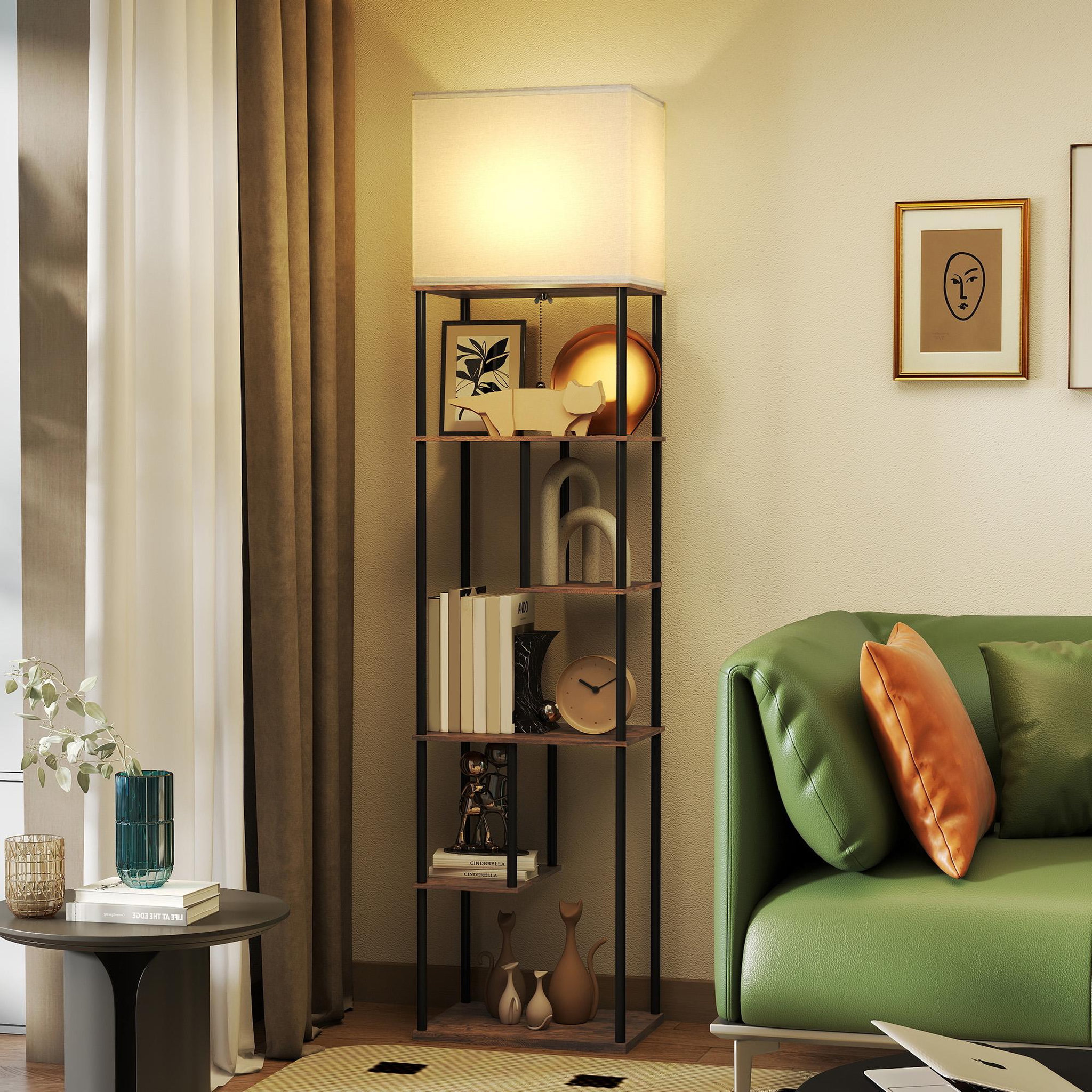 Voir la diapositive 4 : HOMCOM Lampadaire étagère LED design industriel - 5 niveaux de rangement H.171cm - métal noir aspect bois