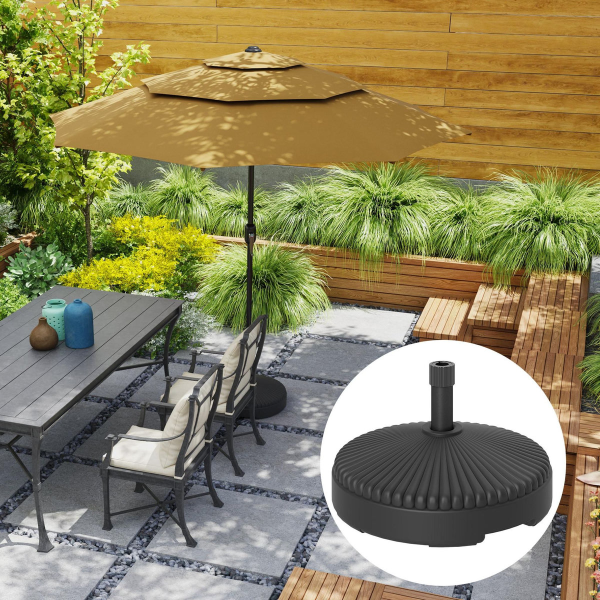 OUTSUNNY Pied de parasol design rond dia.55 x 30 cm - lestage eau sable - HDPE noir