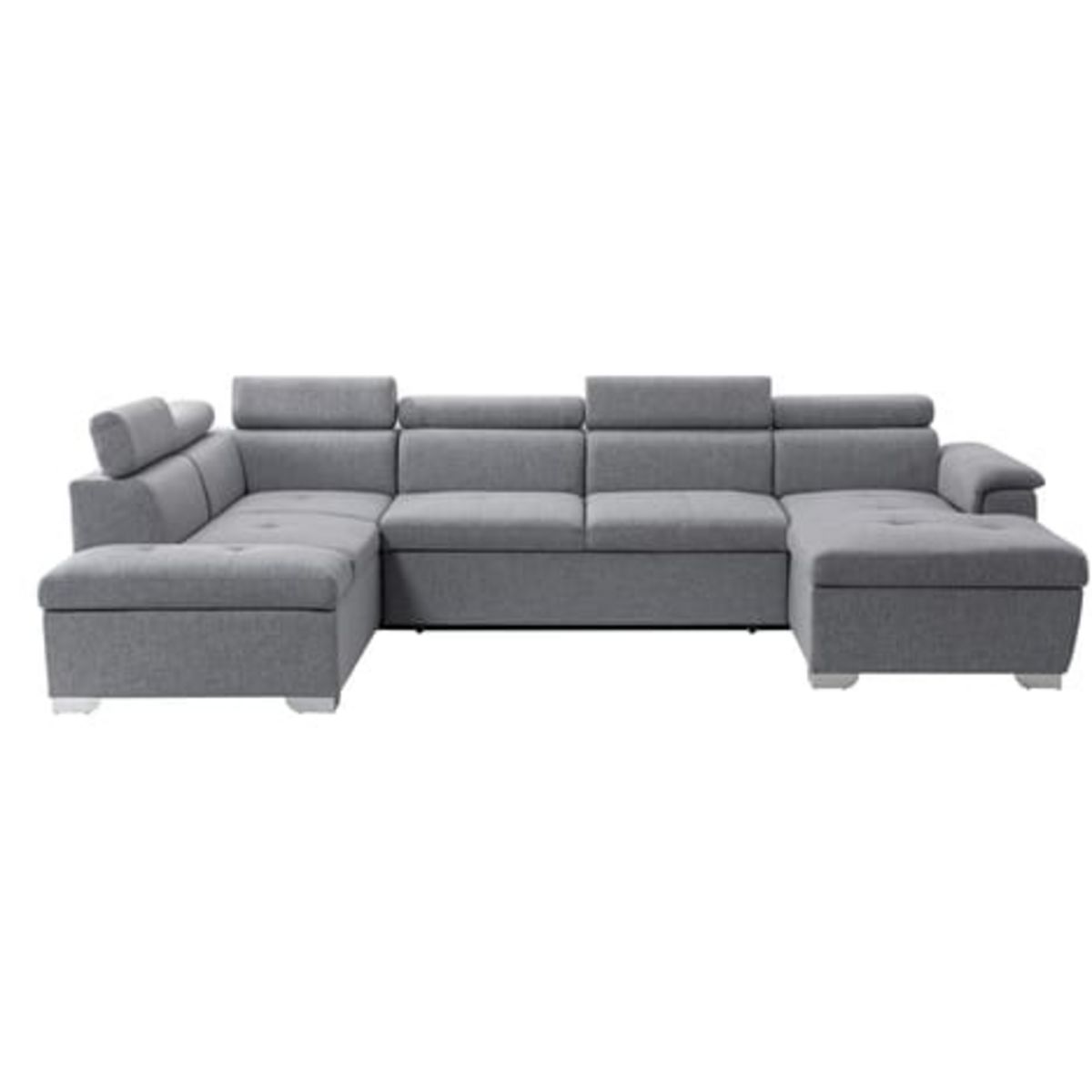Canapé d'angle gauche convertible, PARMA, 5 à 6 places, rangement étagère, coffre de stockage, tissu gris clair