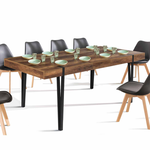 ID MARKET Table à manger extensible rectangle AUSTRIA 6-10 personnes bois foncé pied épingle noir 160-200 cm
