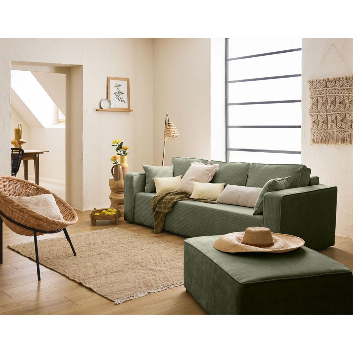 BEST MOBILIER Topaze - canapé 3 places - convertible avec coffre - en velours côtelé plat