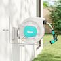 Voir la diapositive 3 : OUTSUNNY Dévidoir mural enrouleur automatique pivotant 180° tuyau 35 + 2 m avec lance arrosage 7 modes support mural intégré gris clair bleu