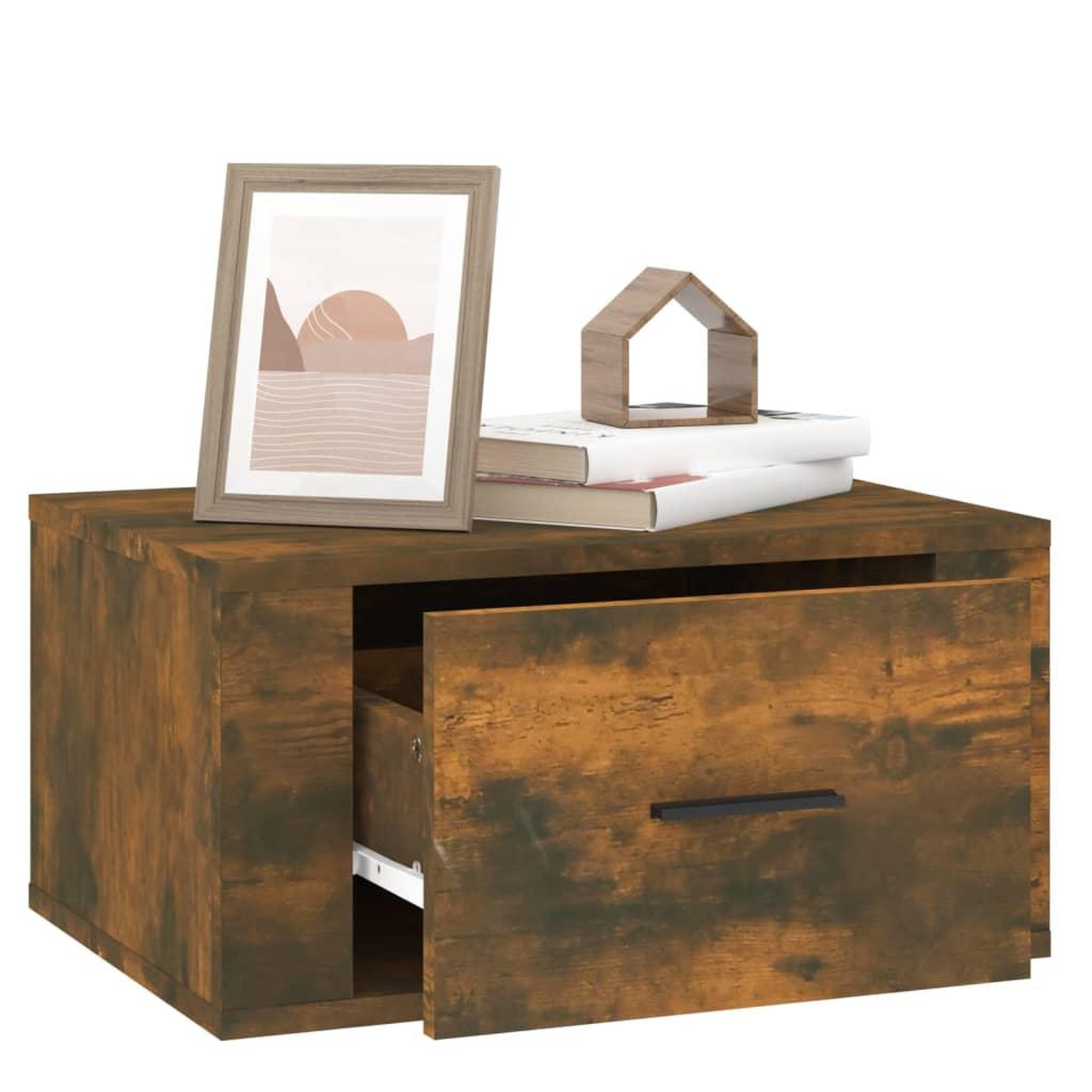 Voir la diapositive 5 : VIDAXL Table de chevet murale Chene fume 50x36x25 cm