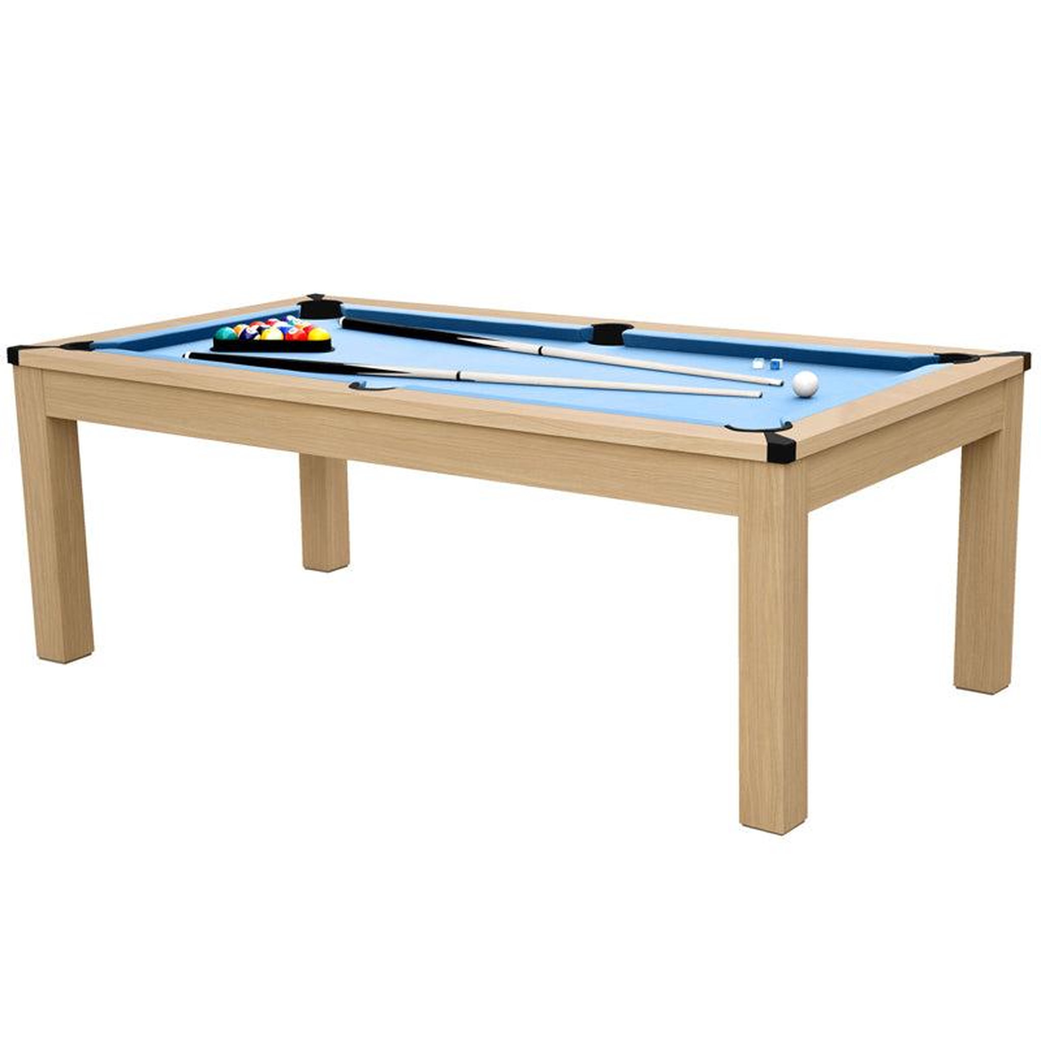 Voir la diapositive 6 : MAISON PAVANE Table de billard convertible bois clair tapis bleu clair-eddie