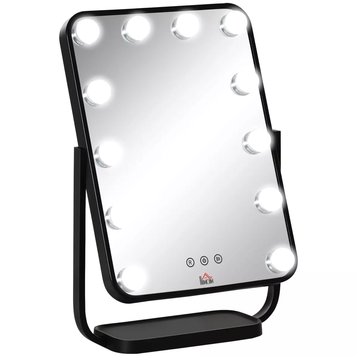 HOMCOM Miroir maquillage Hollywood lumineux LED tactile - 3 modes éclairage, inclinable, adaptateur - métal noir verre