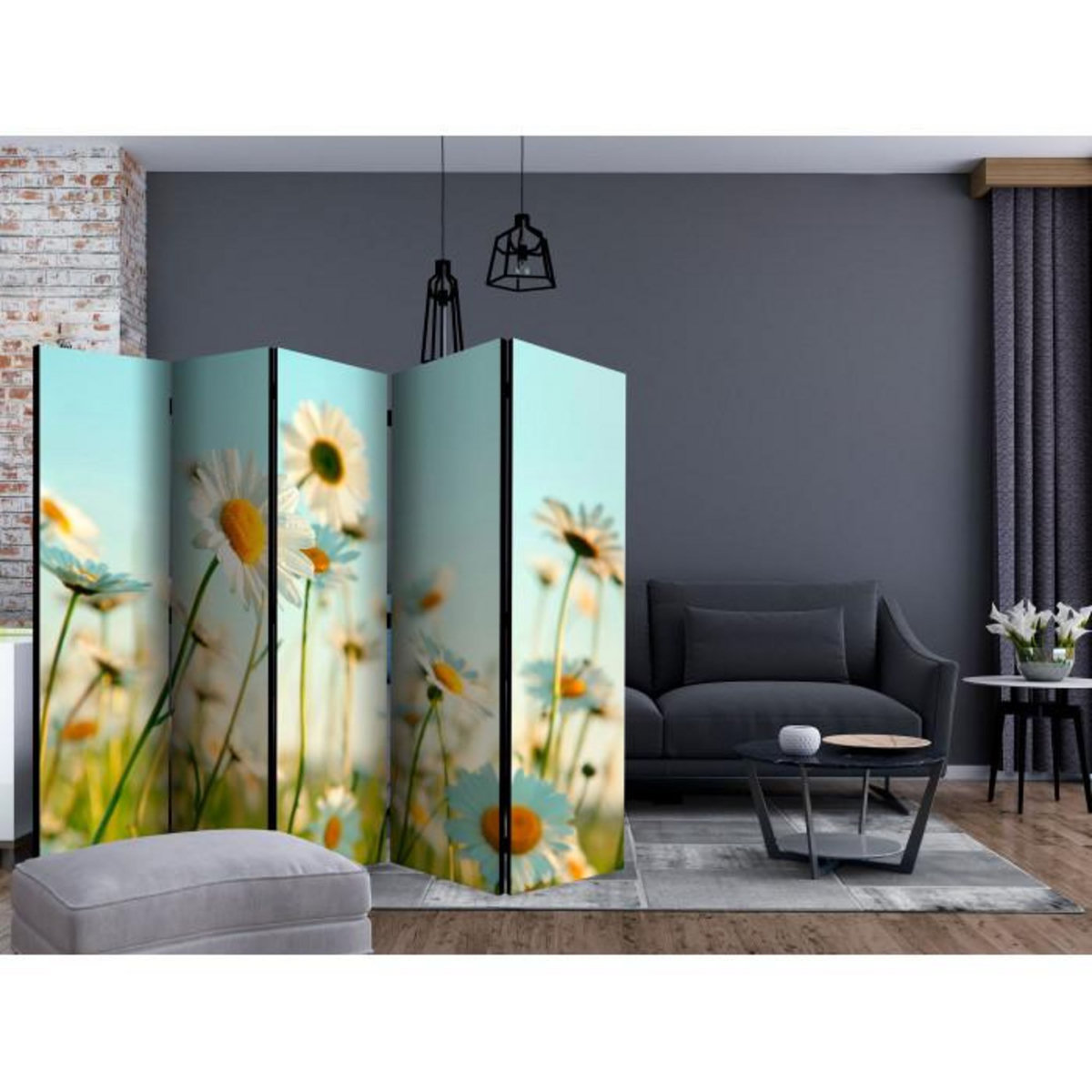 Paris Prix Paravent 5 Volets  Daisies Spring Meadow II  172x225cm