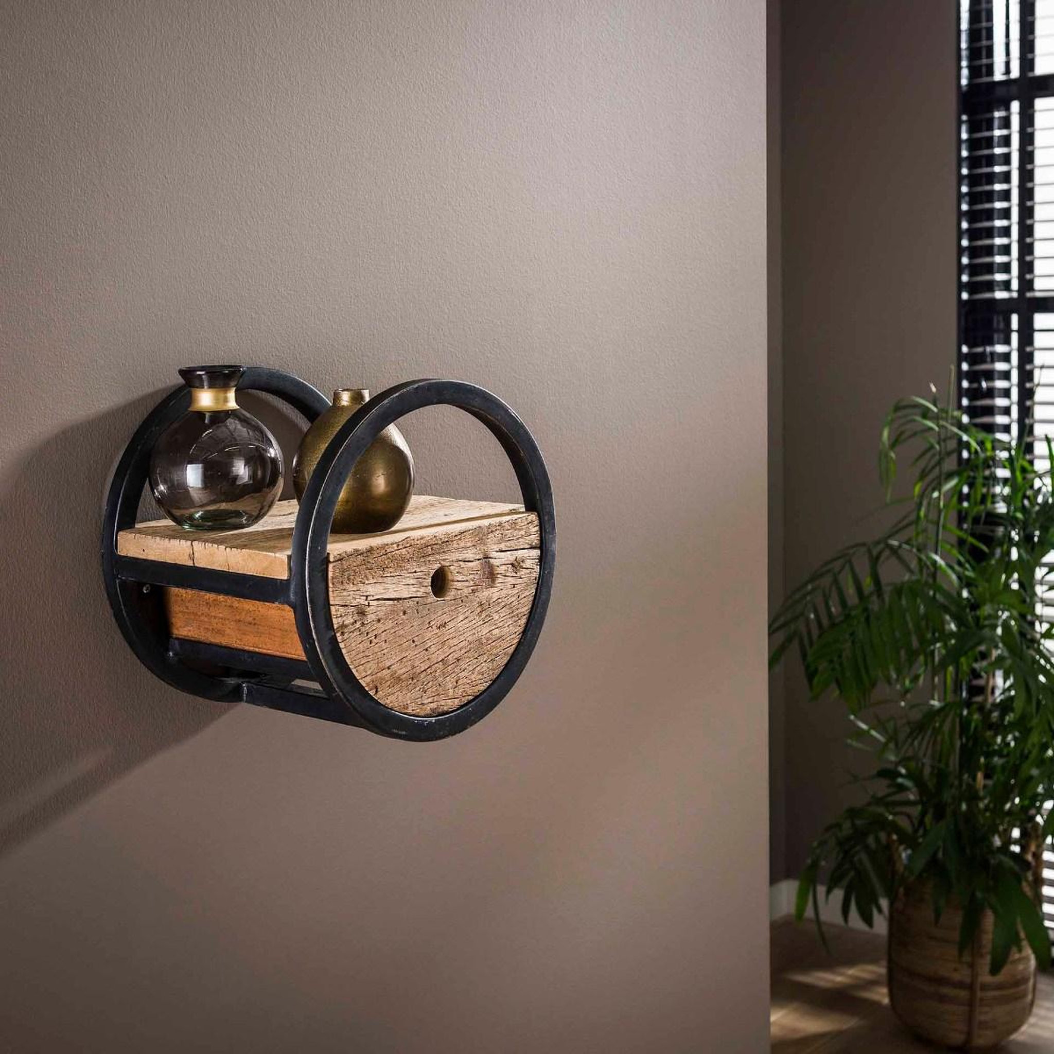 Voir la diapositive 2 : JLC KREATION Étagère murale en bois et métal avec tiroir cerclo