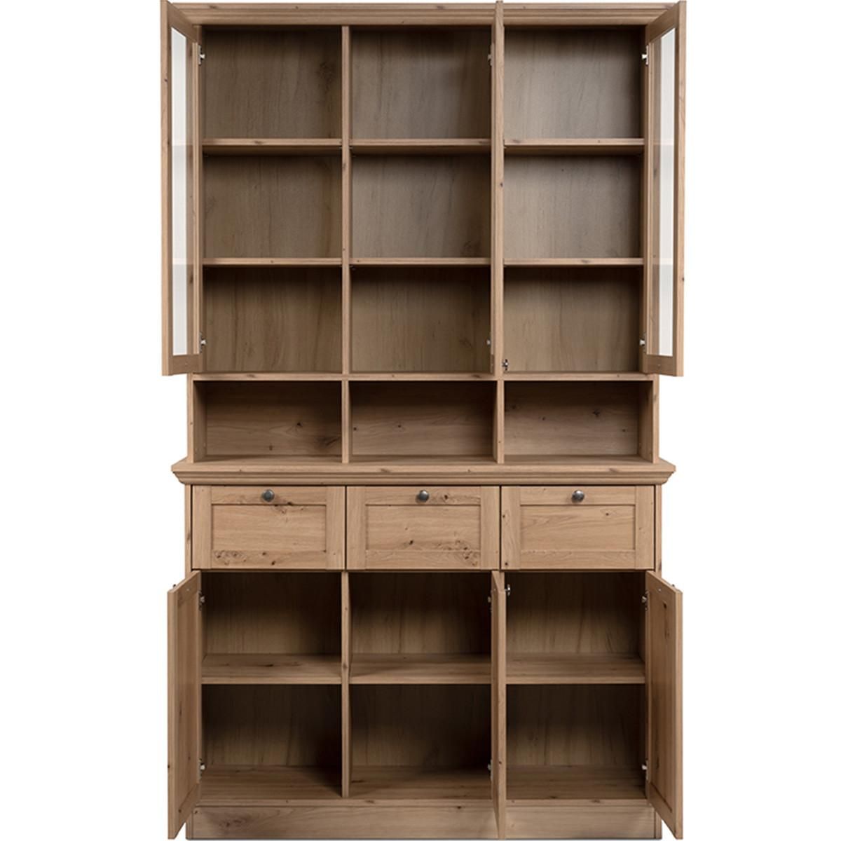 HOMIFAB Buffet haut 6 portes 3 tiroirs effet chêne 120 cm - Saga