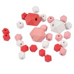 Paris Prix Lot de 27 Perles en Bois  Diamant  1-2cm Corail & Blanc