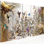 Paris Prix Tableau 5 Panneaux  Hummingbirds Dance Gold Narrow. Coloris disponibles : Multicolore