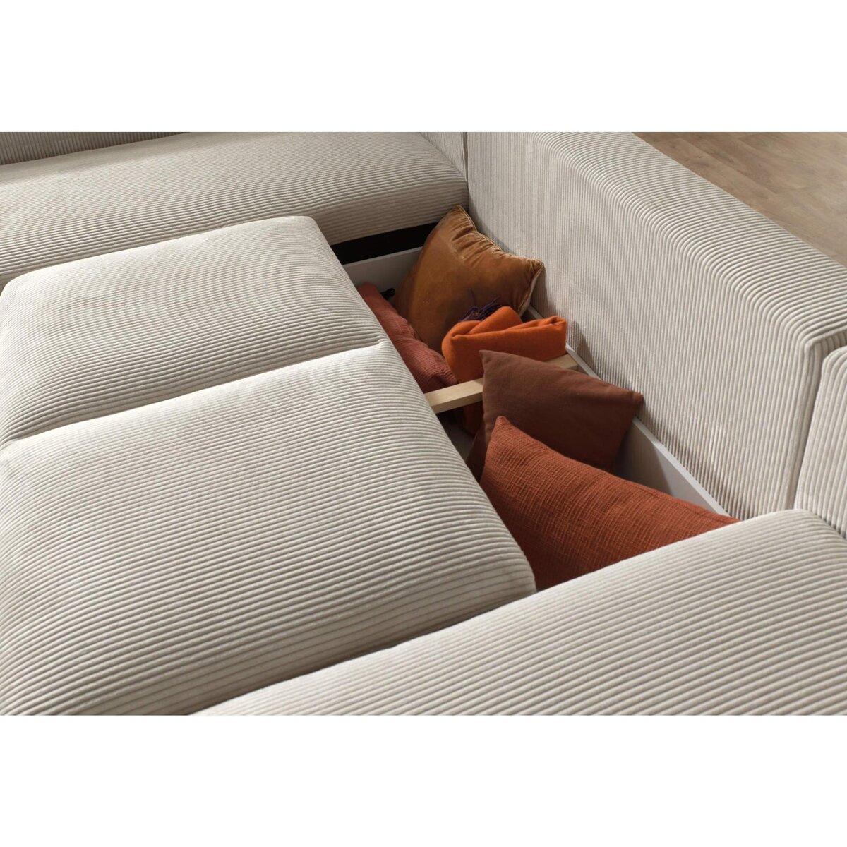 LISA DESIGN Livy - canapé panoramique convertible - avec coffre - en velours côtelé - 7 places - gauche