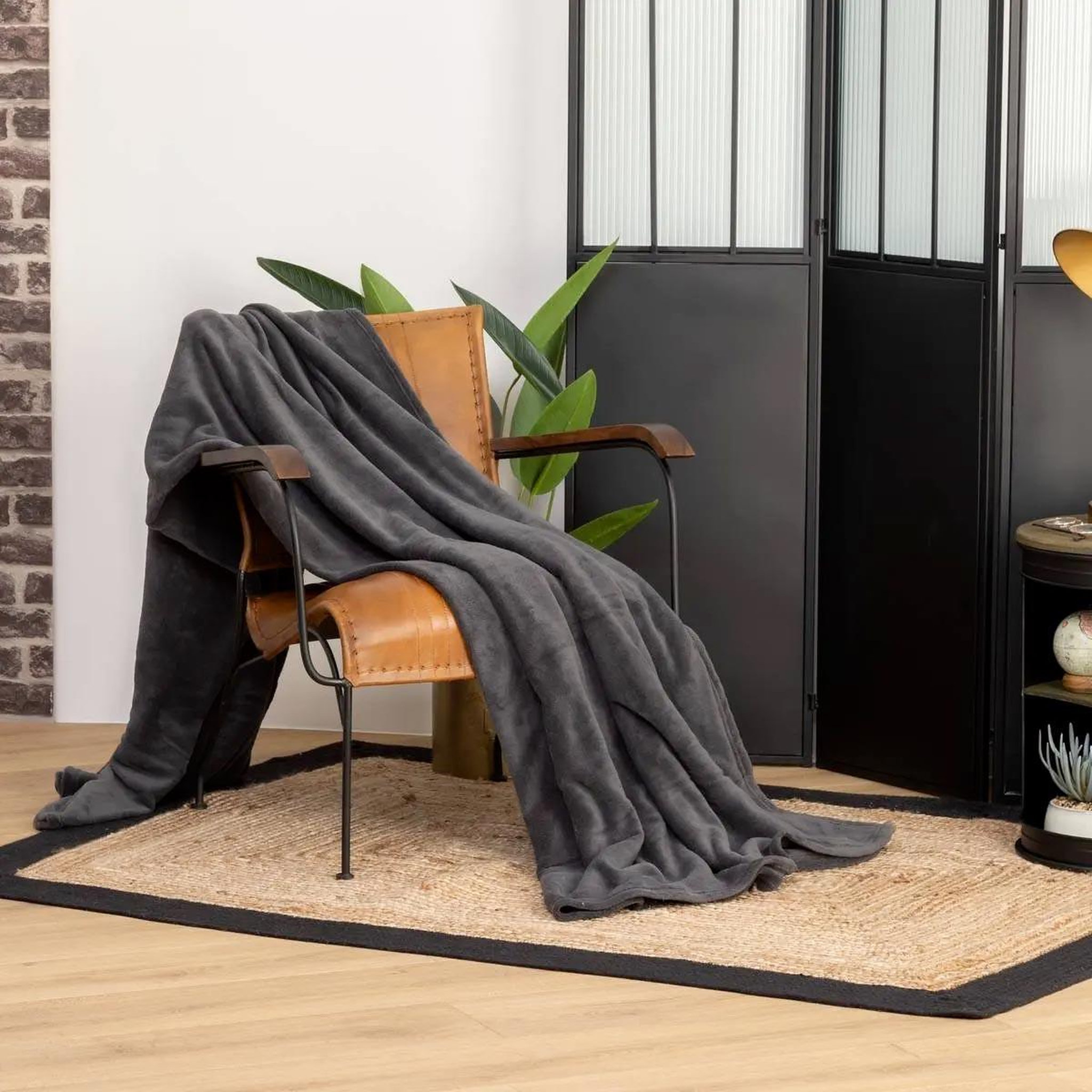 Voir la diapositive 3 : ATMOSPHERA Plaid microfibre  doa  180x230cm gris foncé