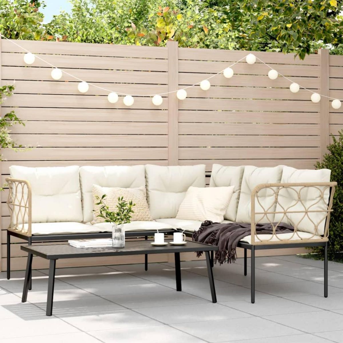 VIDAXL Ensemble de canapes de jardin et coussins noir acier textilene