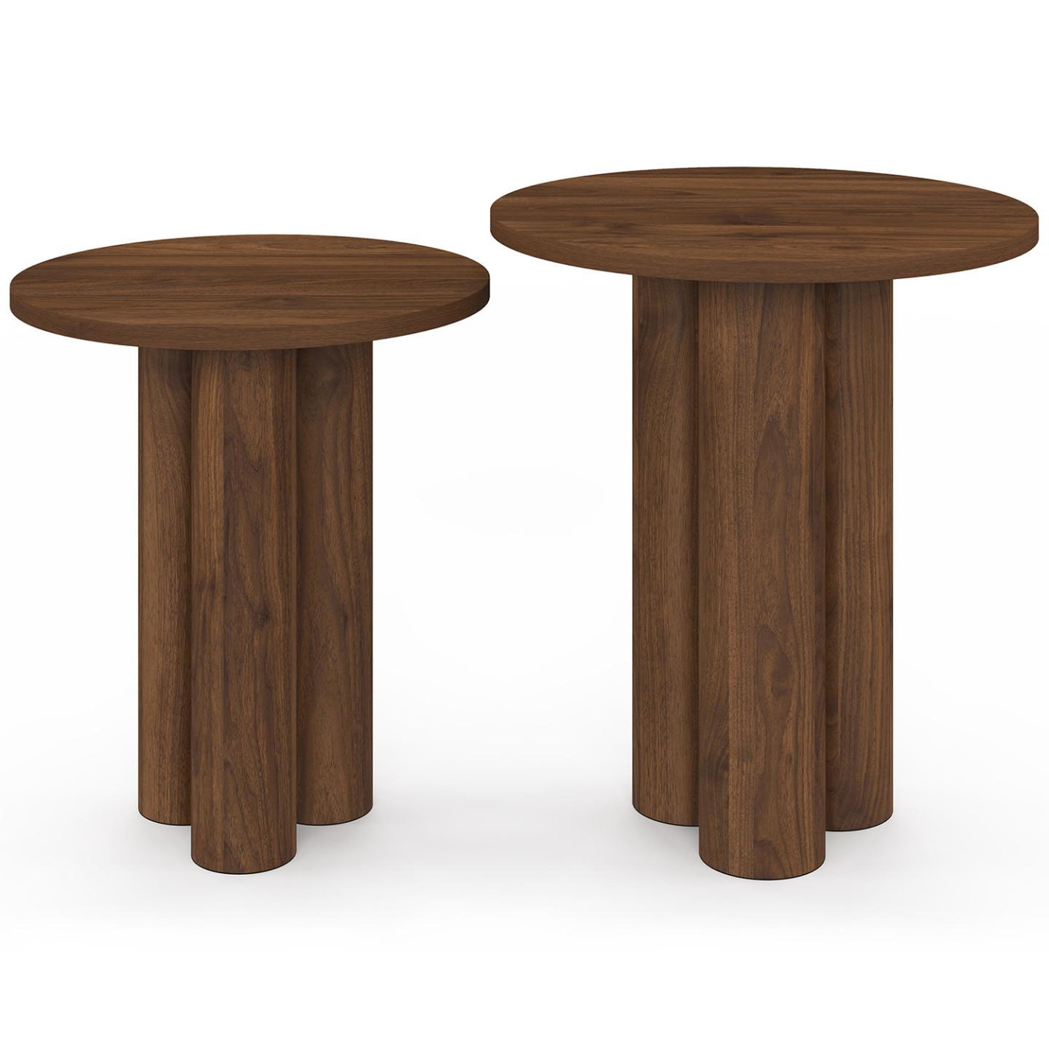 Voir la diapositive 3 : ID MARKET Lot de 2 tables d'appoint rondes, bouts de canapé, tables de chevet eloise 35/40 cm bois effet noyer