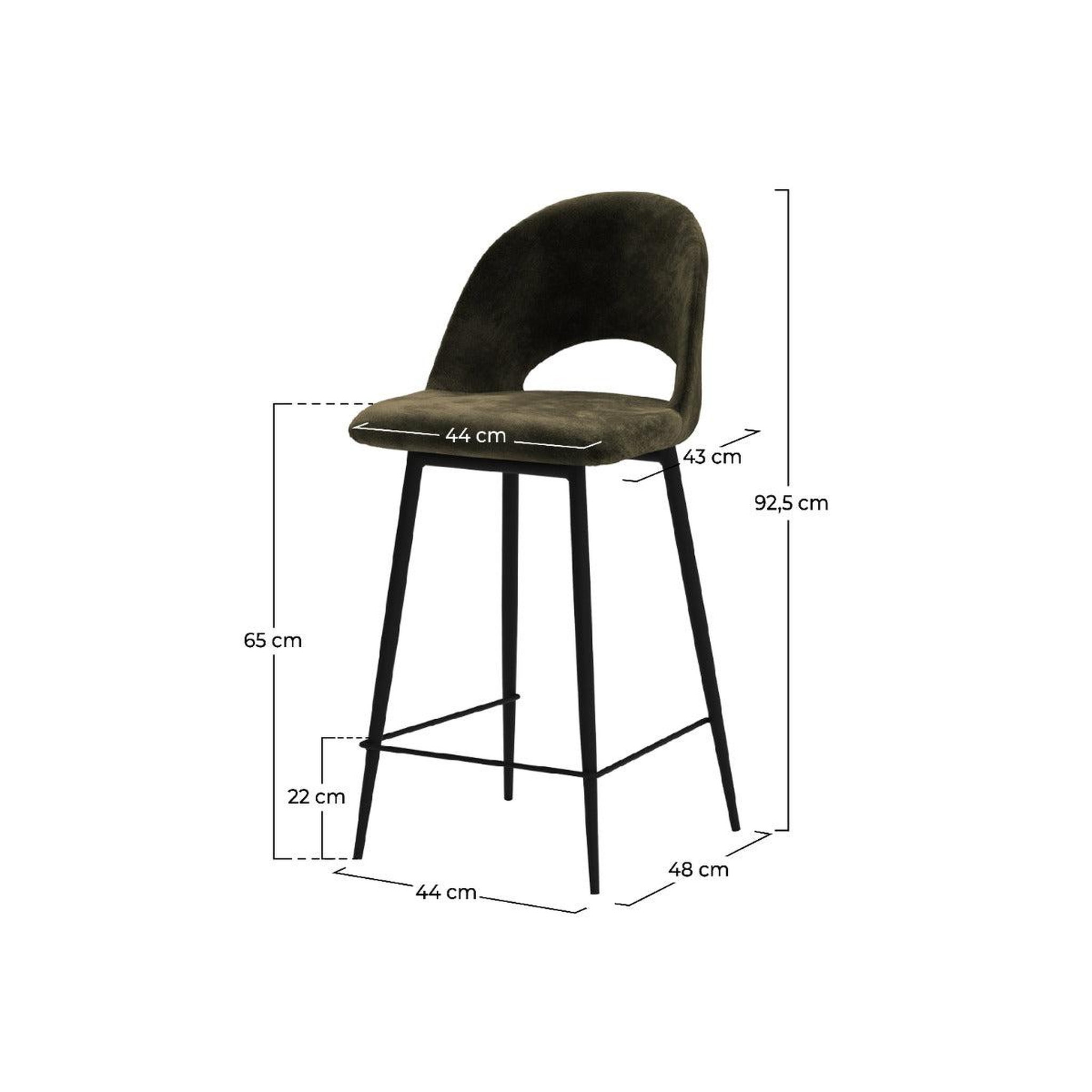 Voir la diapositive 4 : MAISON PAVANE Lot de 2 chaises pour îlot central 65 cm en velours vert-pénélope