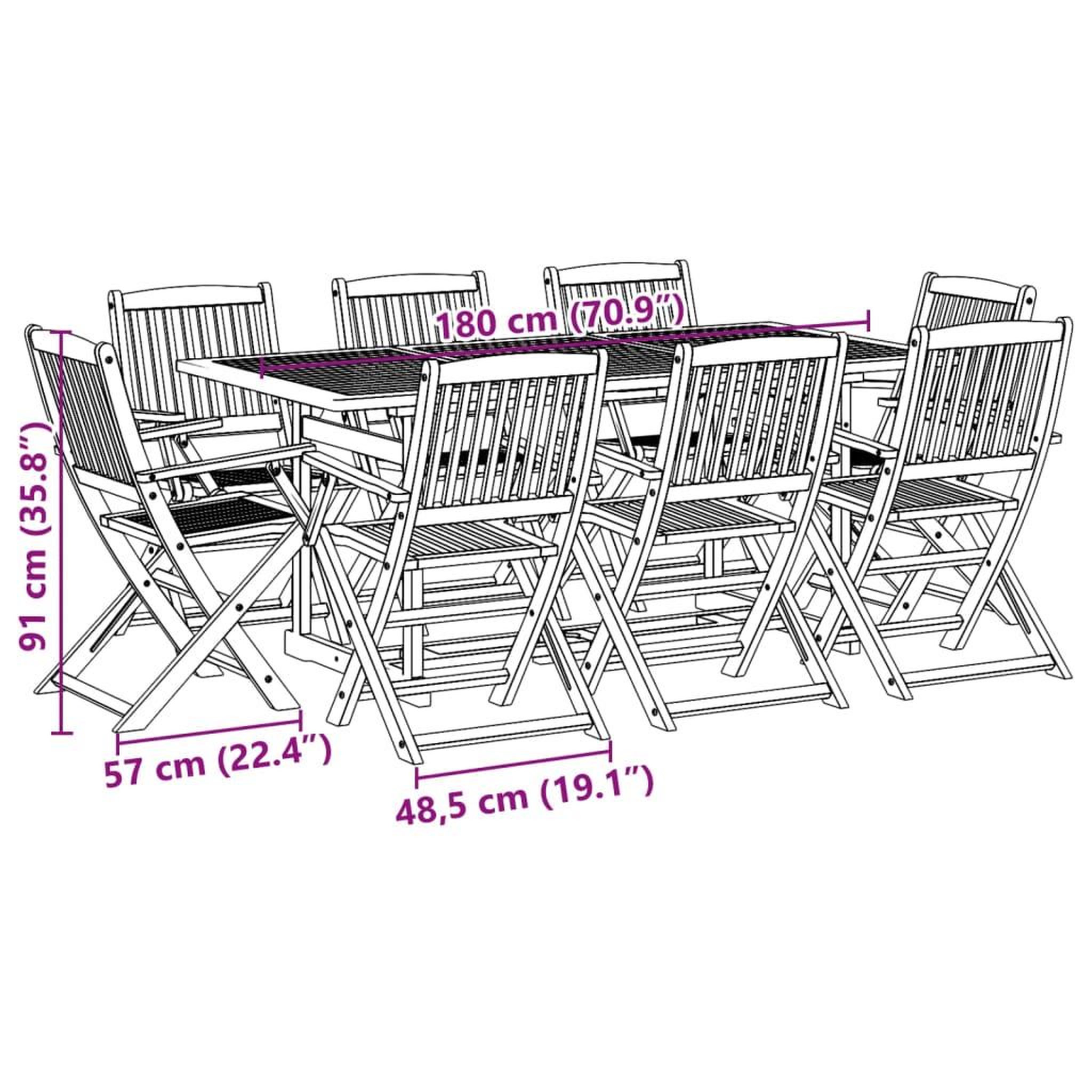 Voir la diapositive 6 : VIDAXL Ensemble a manger de jardin 9 pcs bois massif d'acacia