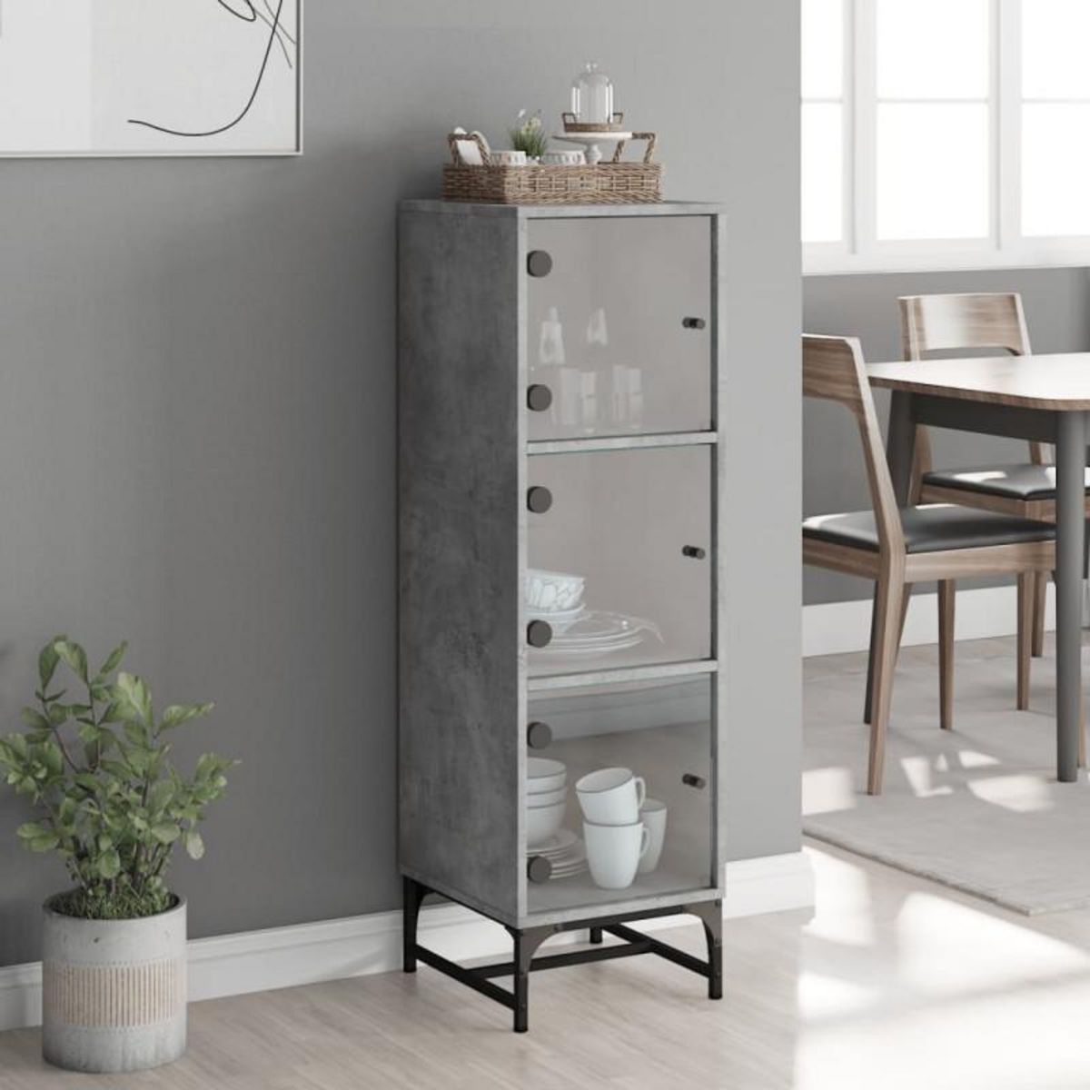 VIDAXL Buffet avec portes en verre gris béton 35x37x120 cm