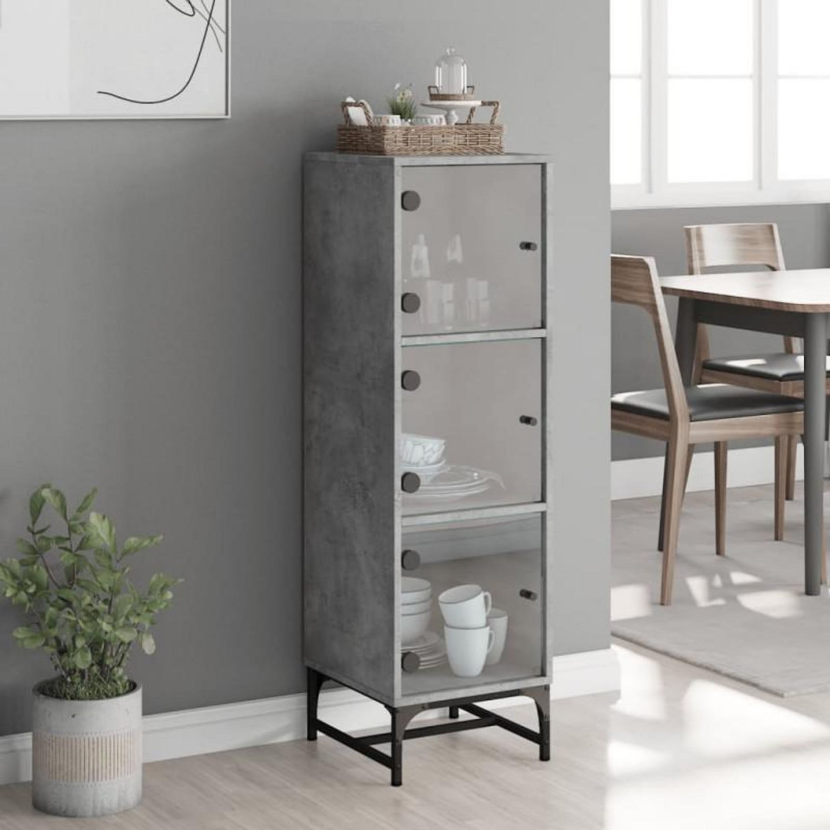 VIDAXL Buffet avec portes en verre gris béton 35x37x120 cm