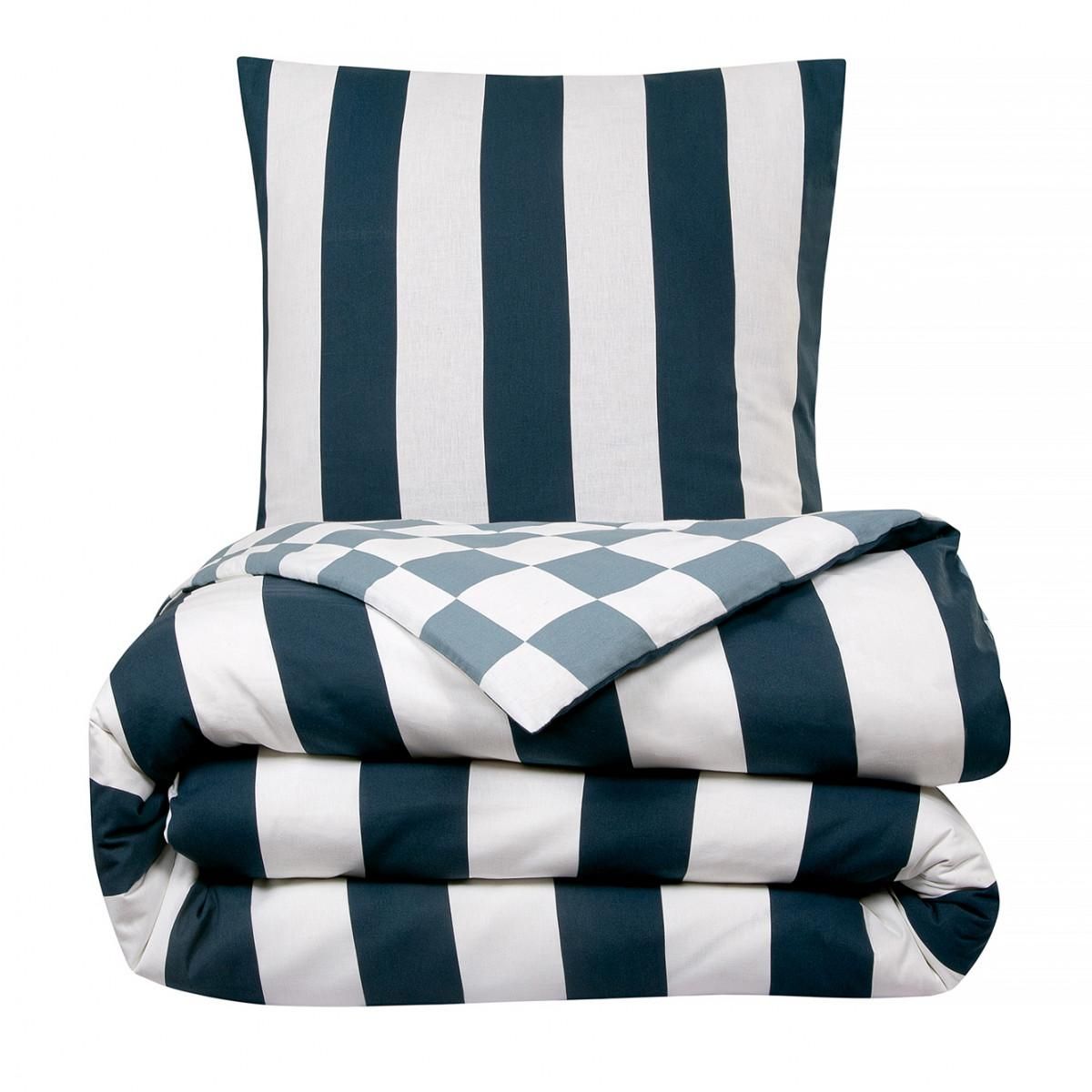 FUTURE HOME Parure de lit 2 personnes damier rayé réversible