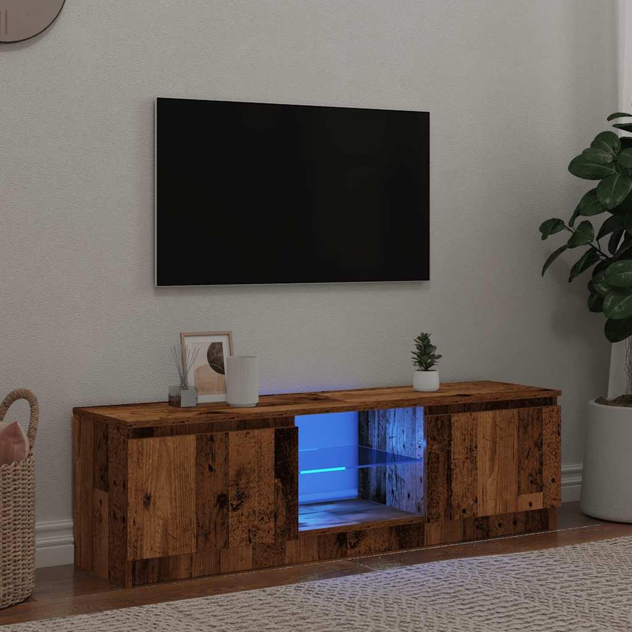 VIDAXL Meuble TV avec lumieres LED vieux bois bois d'ingenierie