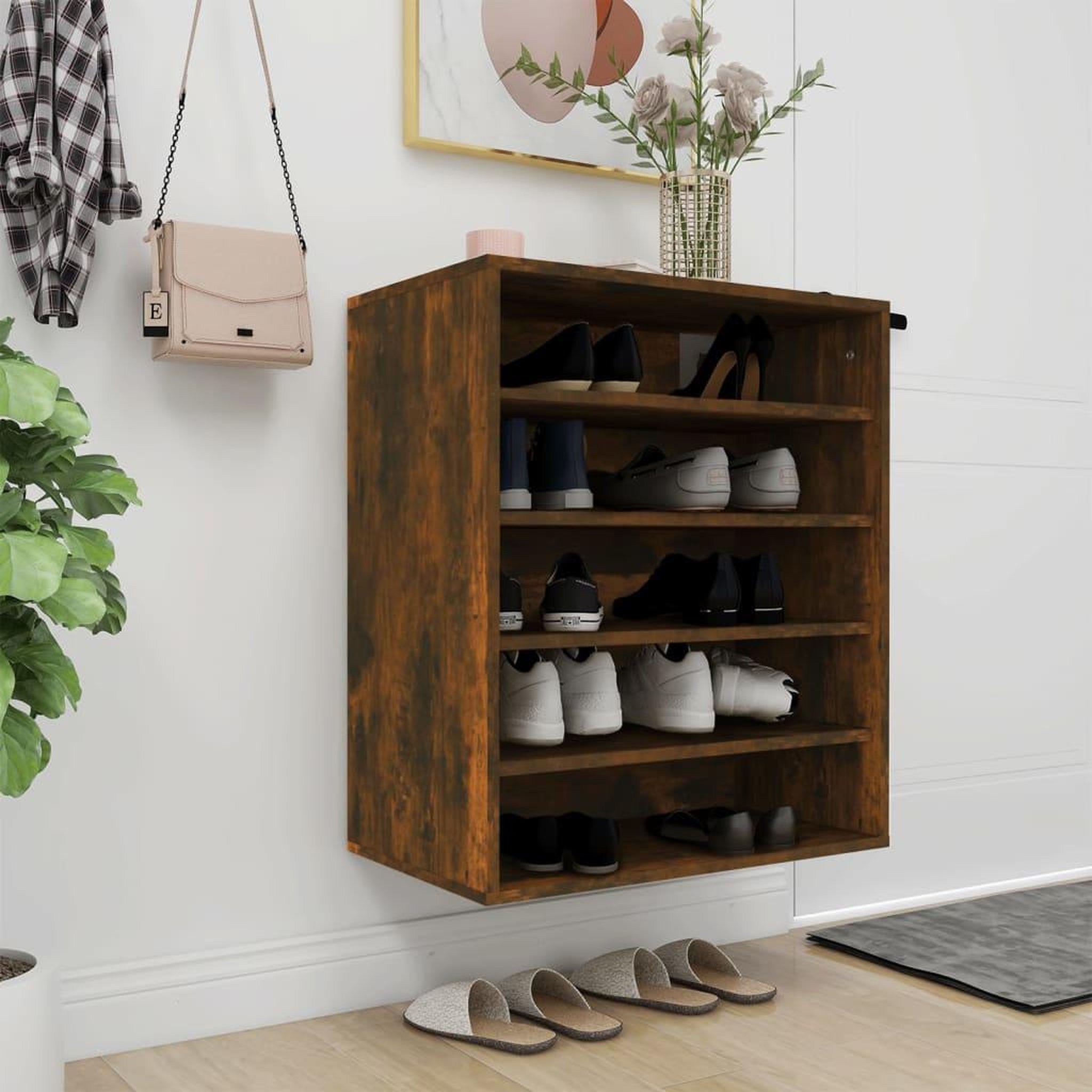 Voir la diapositive 1 : VIDAXL Meuble a chaussures Chene fume 60x35x70 cm Bois d'ingenierie
