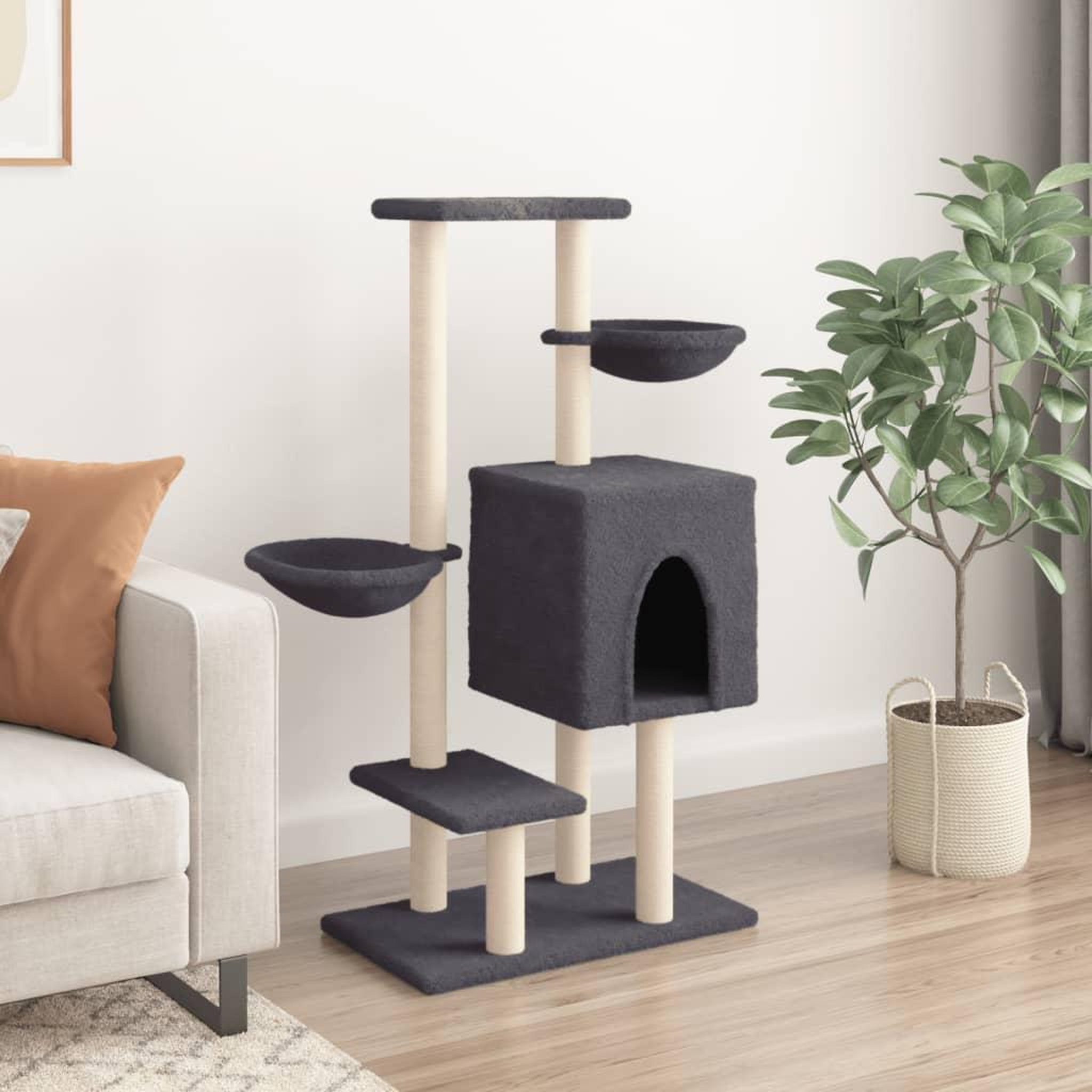 Voir la diapositive 3 : VIDAXL Arbre a chat avec griffoirs en sisal gris fonce 117 cm