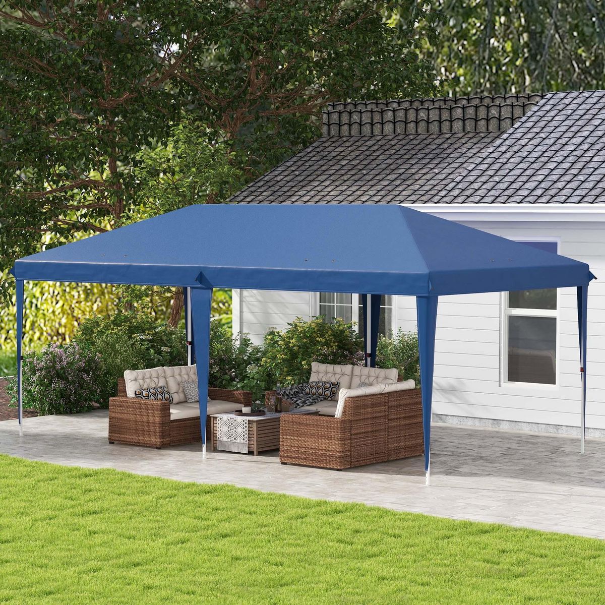 OUTSUNNY Tonnelle barnum de jardin pop-up pliant 5,85L x 2,95l x 2,7H m sac inclus acier époxy oxford haute densité bleu