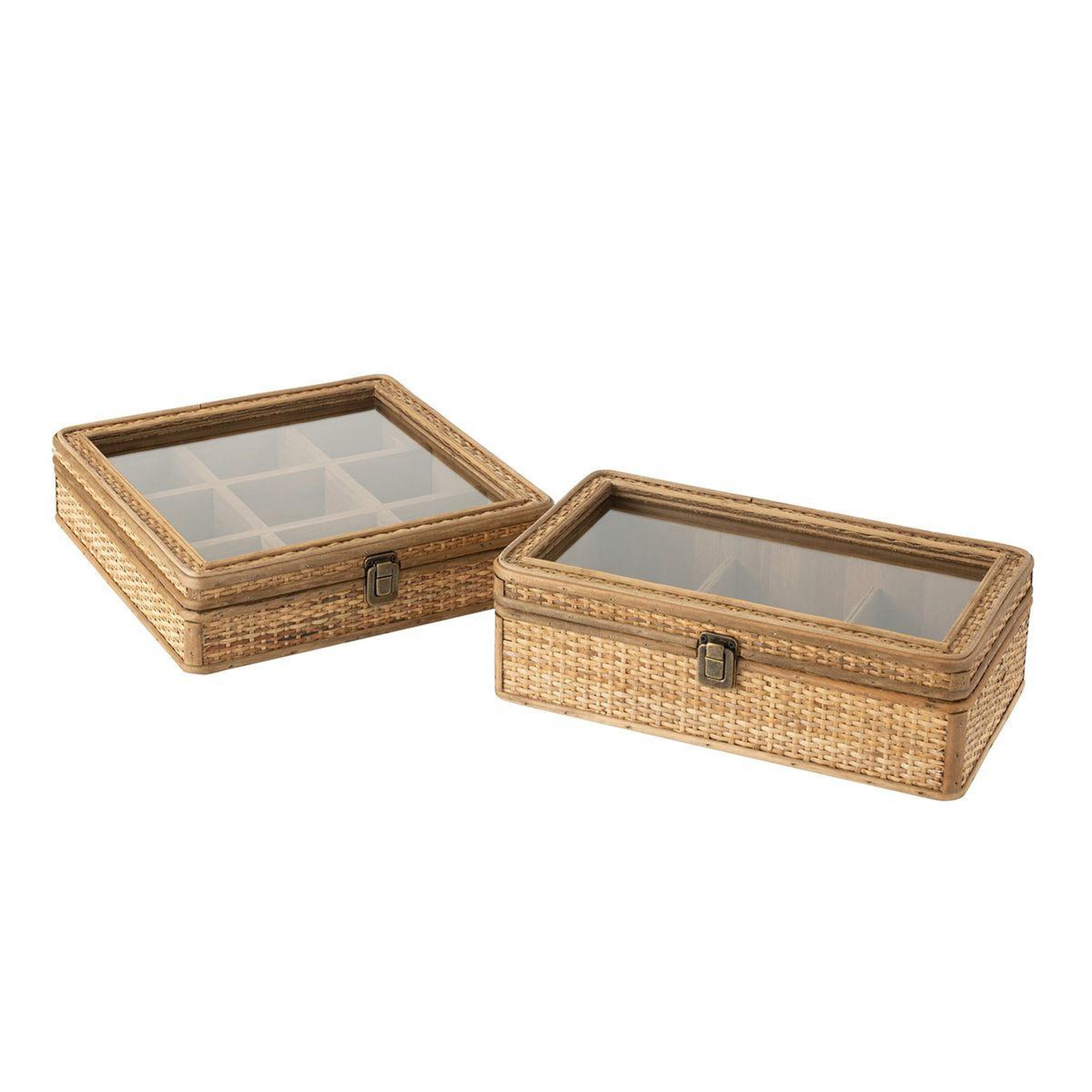 Voir la diapositive 3 : J-LINE Boîte à thé 6 compartiments  rotin  34cm naturel