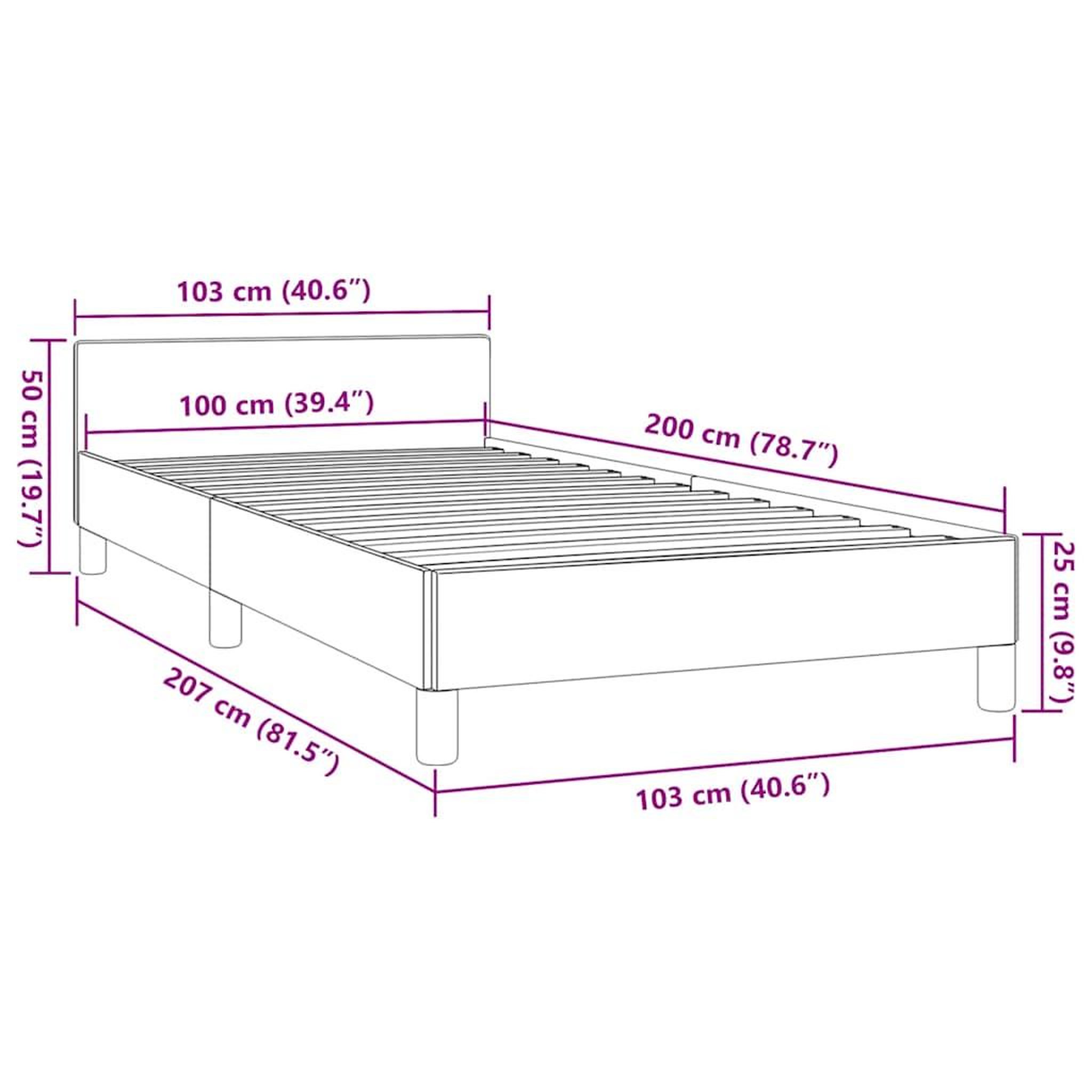 Voir la diapositive 6 : VIDAXL Cadre de lit avec tete de lit sans matelas bleu 100x200cm tissu