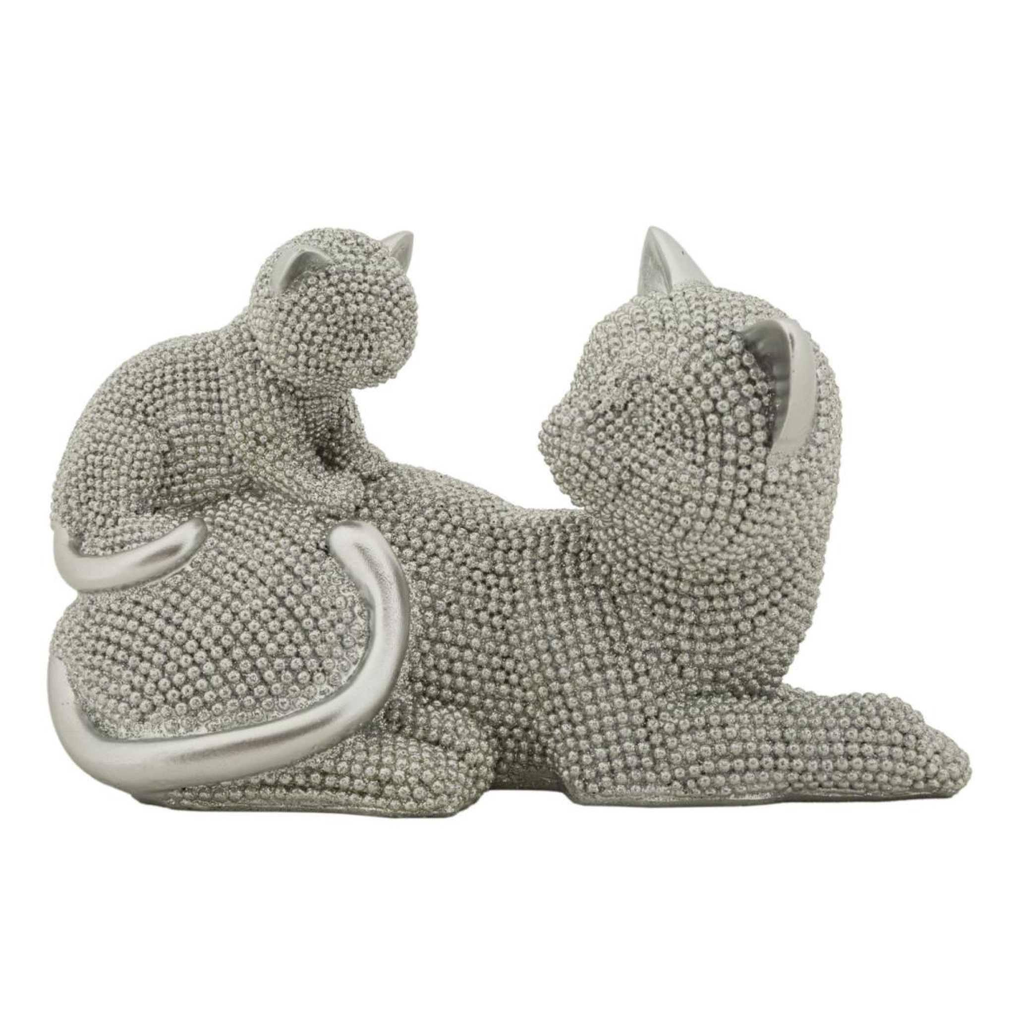 Paris Prix Statuette déco maman chat & chaton  sparky  19cm argent