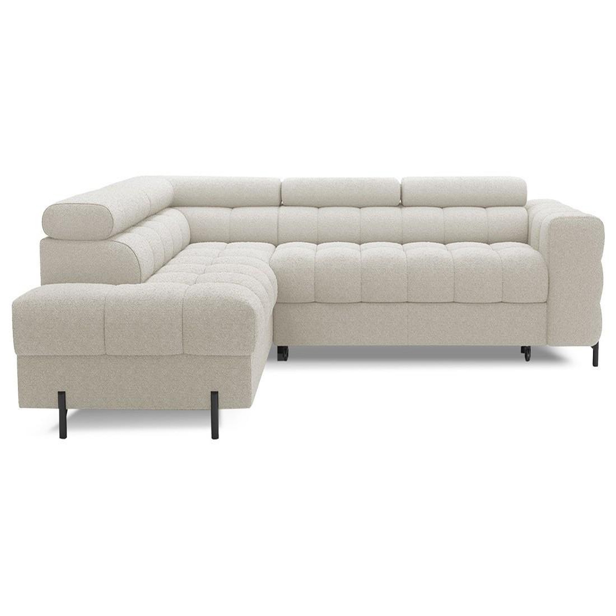 Voir la diapositive 1 : BEST MOBILIER Elisa - canapé d'angle gauche 5 places convertible avec coffre et têtières réglables en tissu bouclette