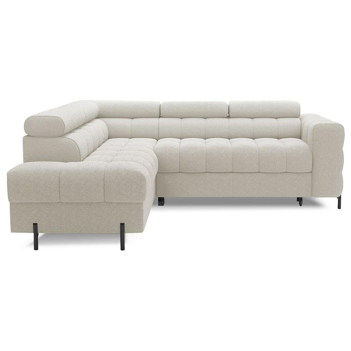 BEST MOBILIER Elisa - canapé d'angle gauche 5 places convertible avec coffre et têtières réglables en tissu bouclette