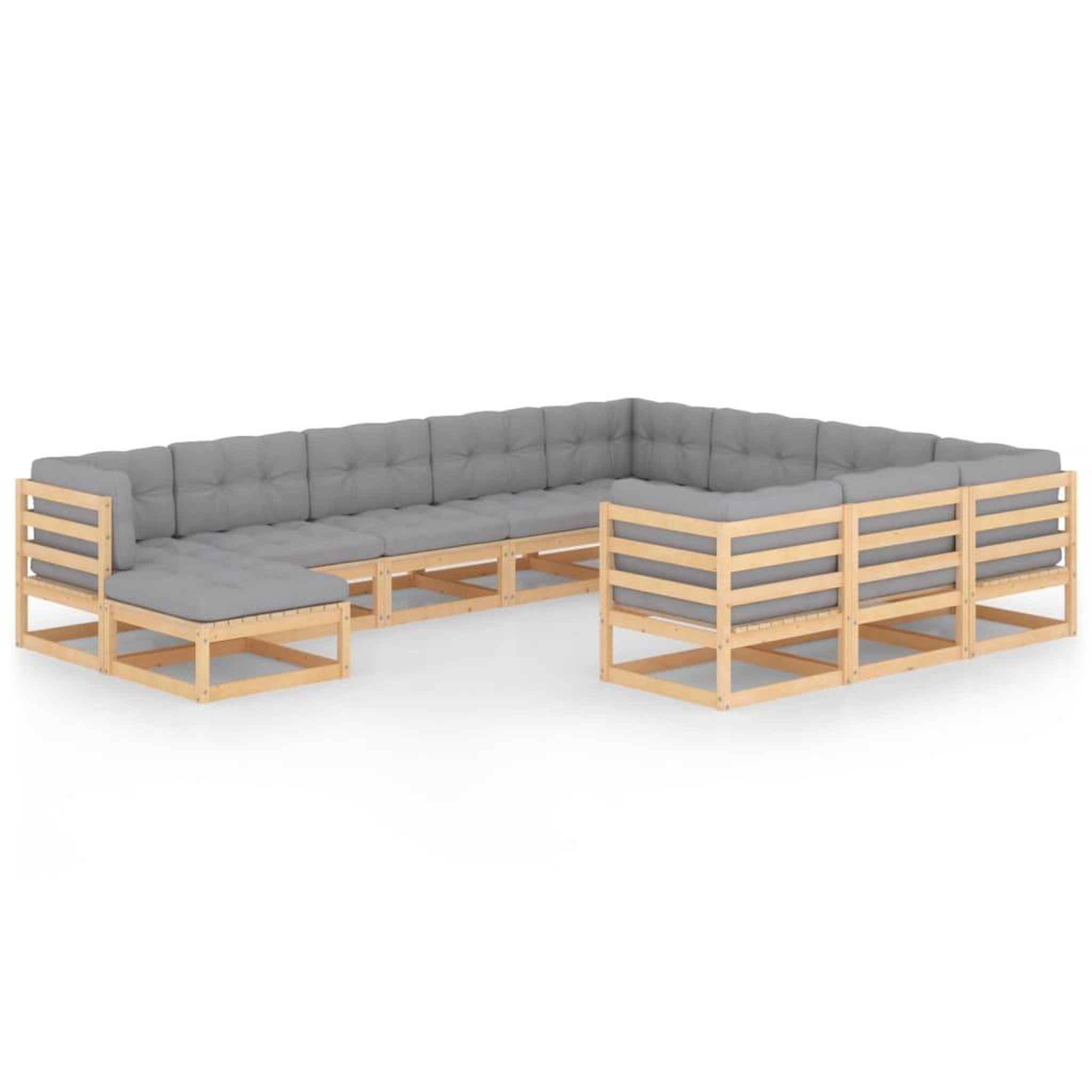 Voir la diapositive 1 : VIDAXL Salon de jardin 11 pcs avec coussins Bois de pin massif
