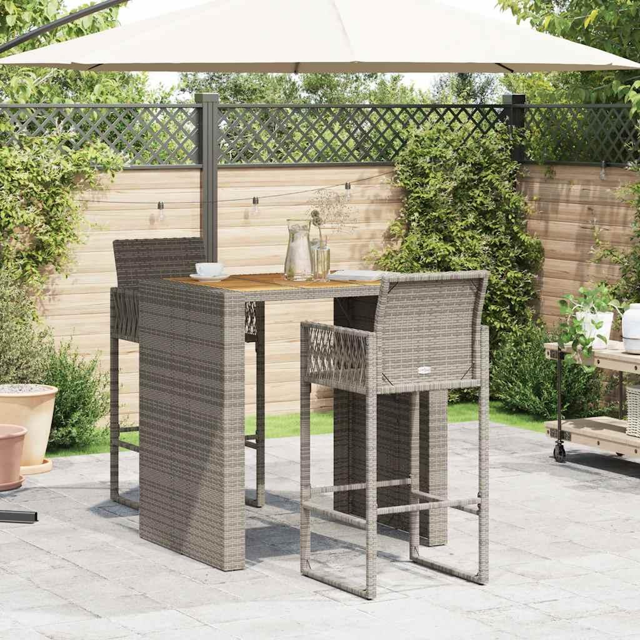 Voir la diapositive 3 : VIDAXL Ensemble de bar de jardin 3 pcs sans coussins gris poly rotin