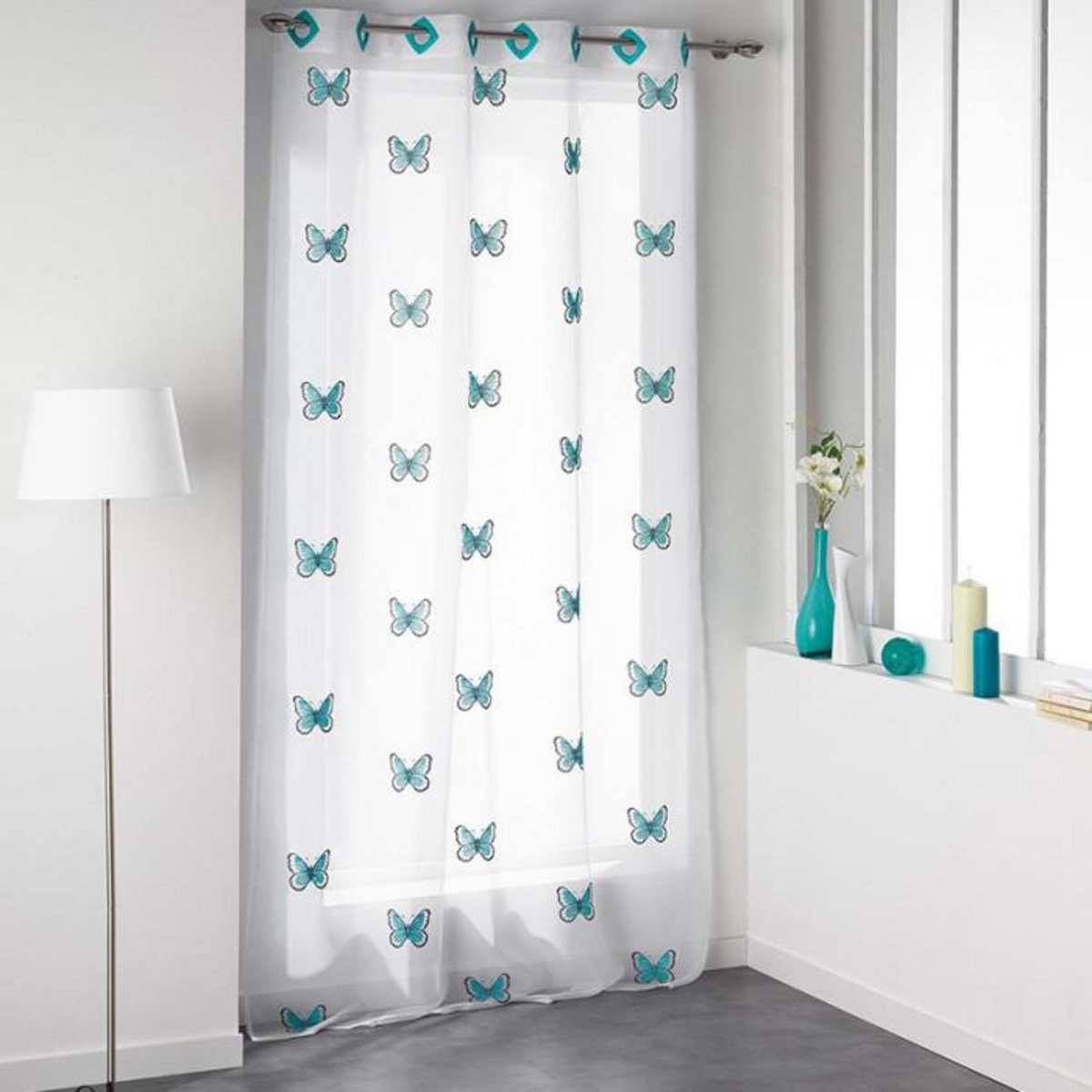 Paris Prix Rideau Voilage Brodé  Papilu  140x240cm Bleu