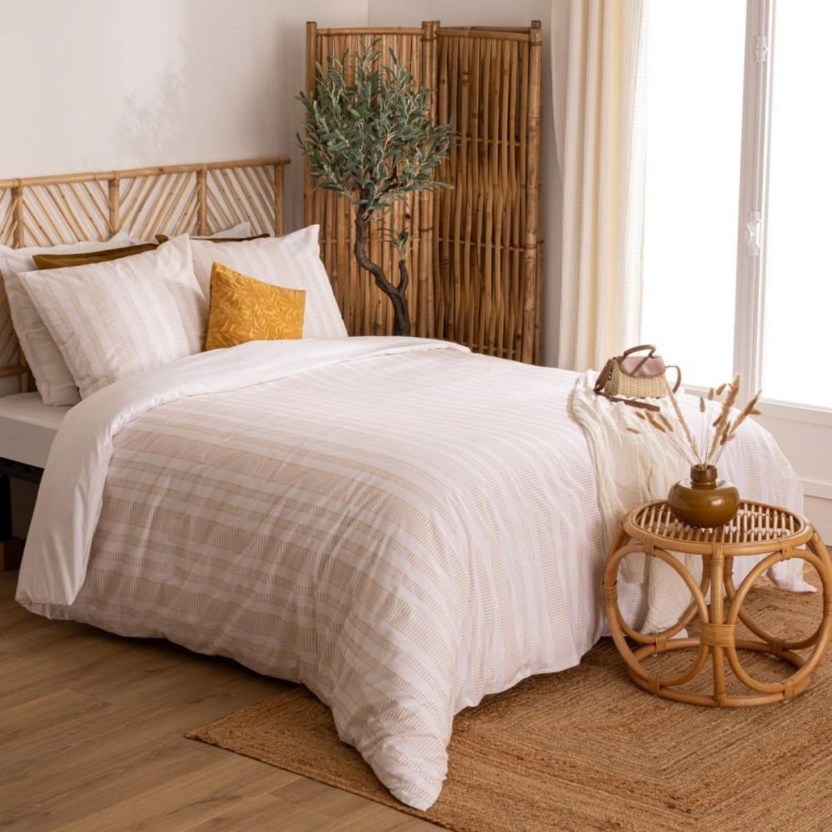 ATMOSPHERA Housse de couette 260x240 + 2 taies coton ISAO