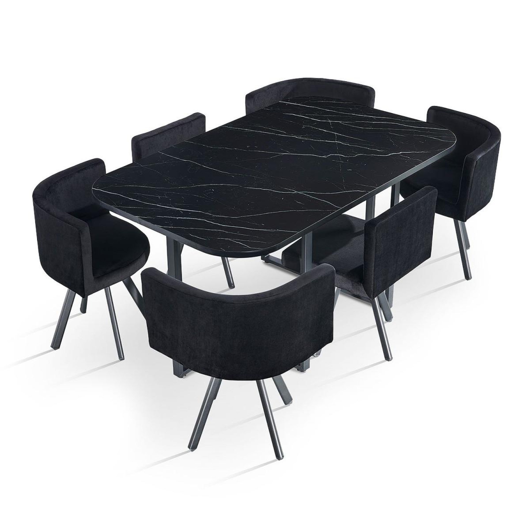 Paris Prix Ensemble table à manger & 6 chaises en velours  norway  150cm noir