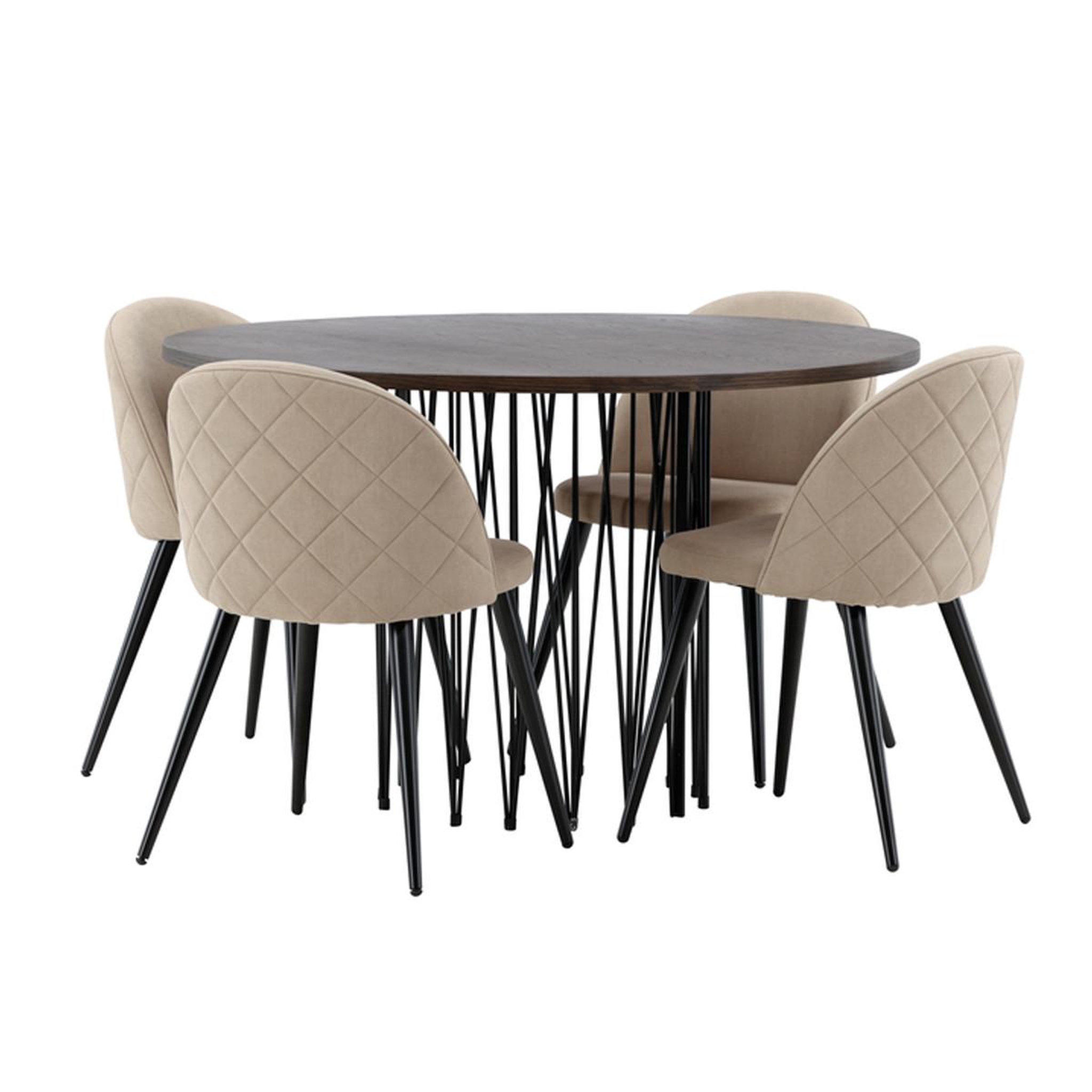 Paris Prix Ensemble table à manger & 4 chaises  stone & velvet  120cm beige & moka