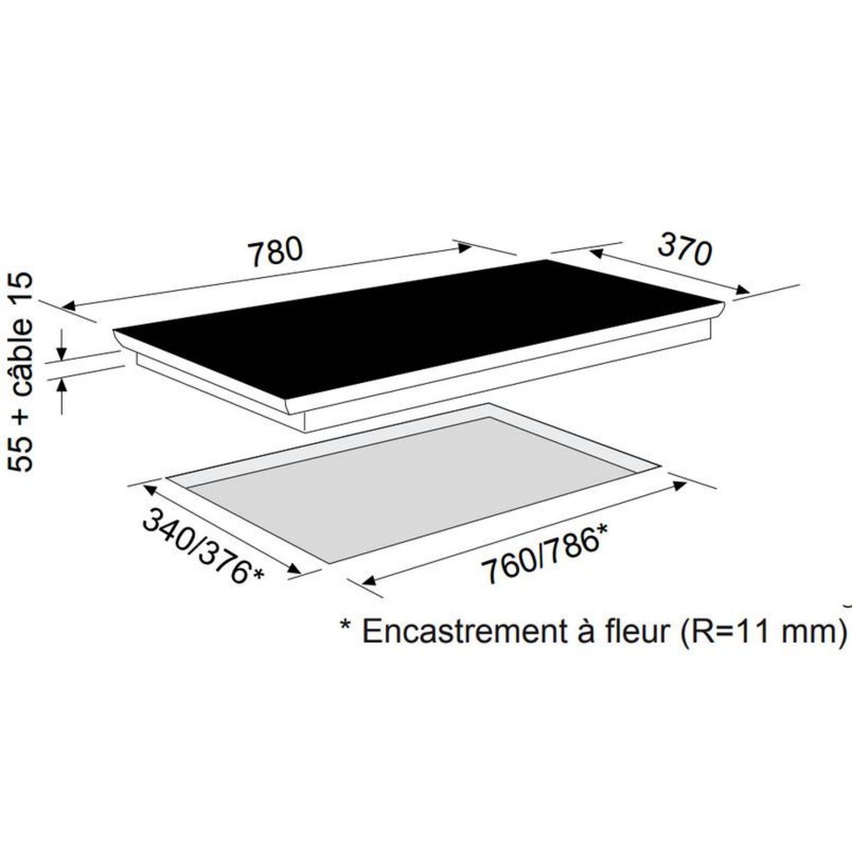 Airlux Table de cuisson à induction 78cm 3 feux 6700w noir - ati83bk