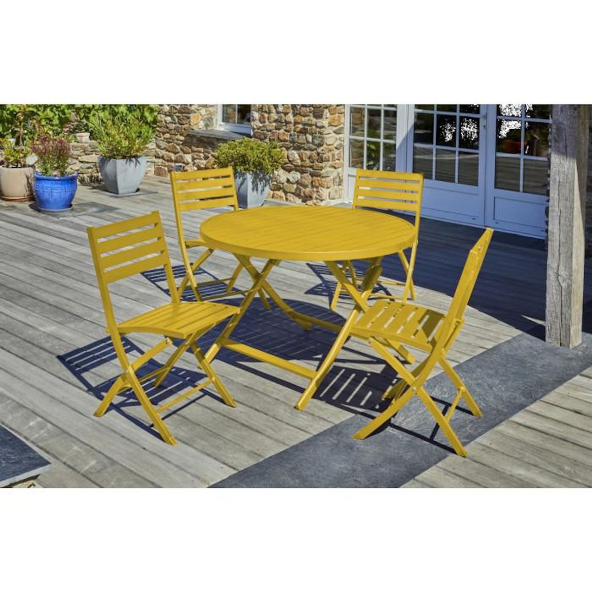 Paris Prix Ensemble Table de Jardin Pliante & 4 Chaises  Marius  110cm Moutarde