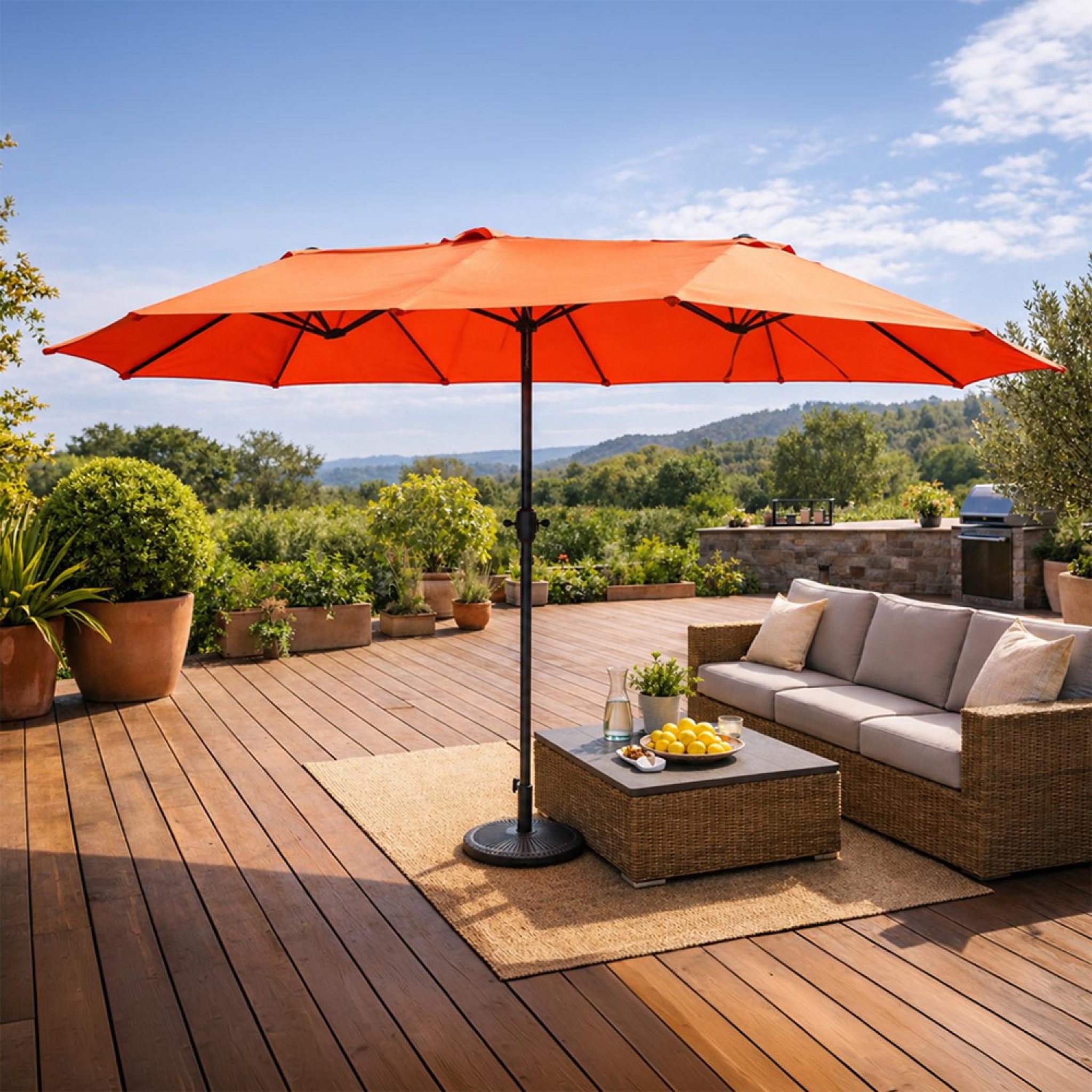 Voir la diapositive 4 : CONCEPT USINE Parasol rectangulaire double 27x46m terracotta venice