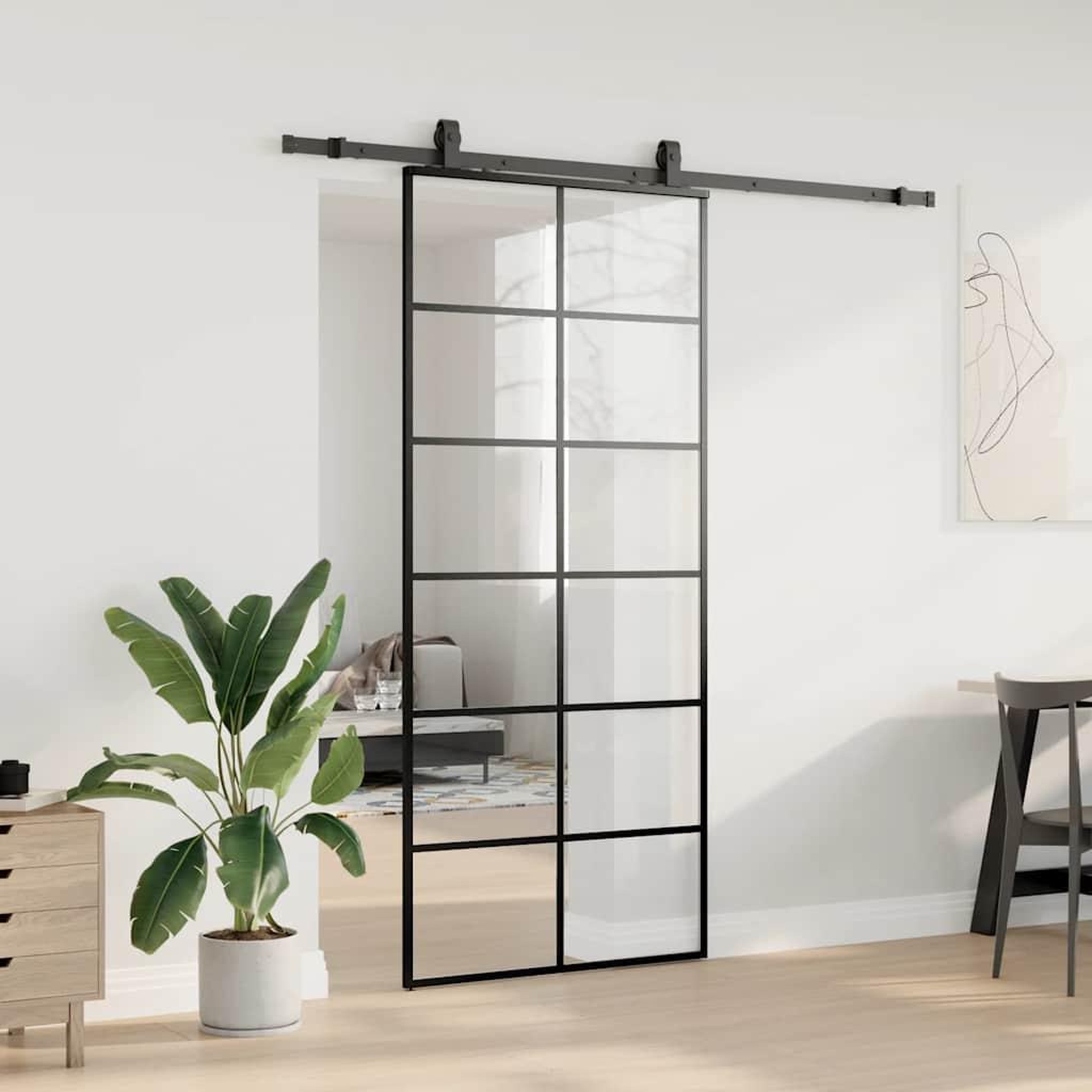 Voir la diapositive 3 : VIDAXL Porte coulissante kit de quincaillerie noir 90x205 cm verre ESG