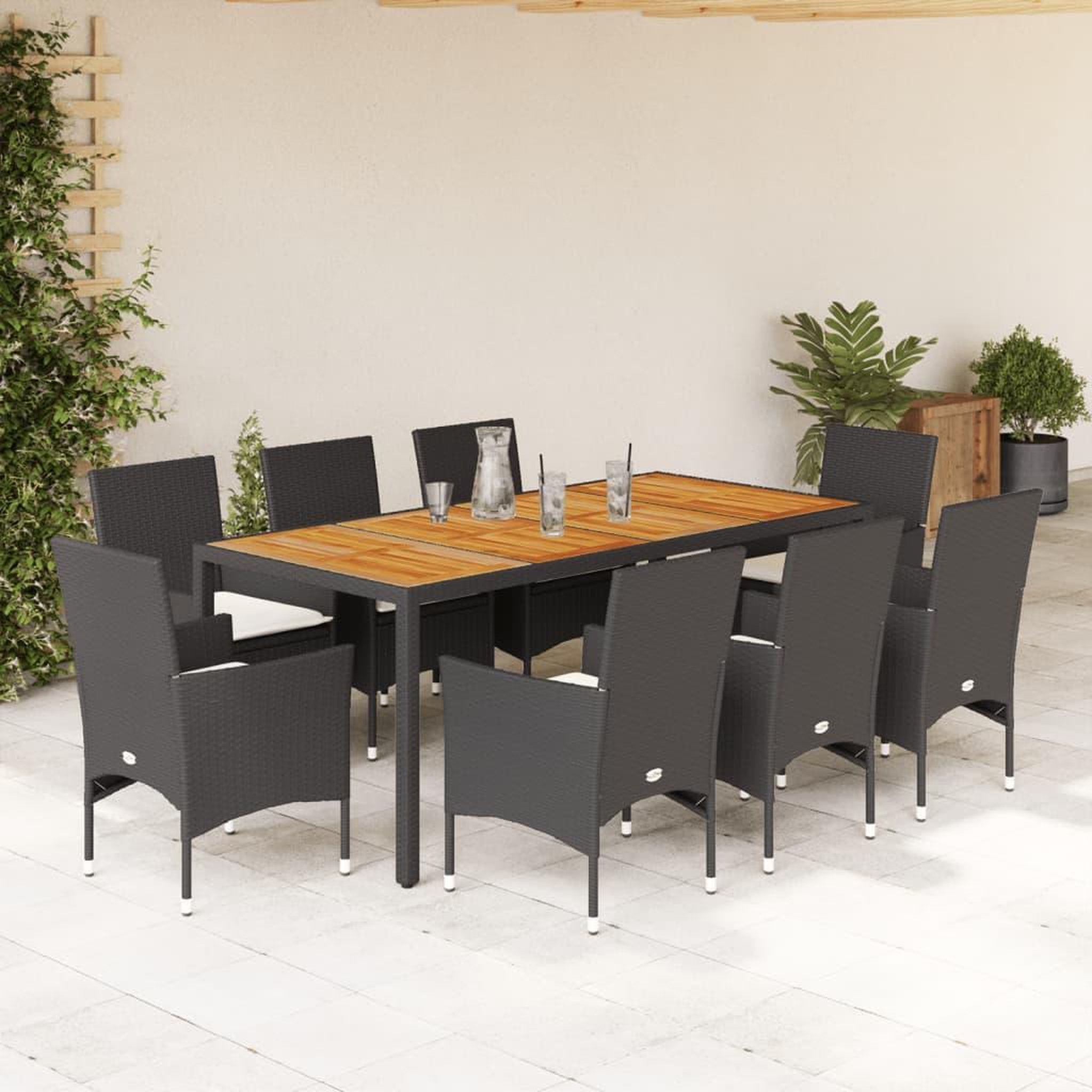 VIDAXL Ensemble a manger de jardin et coussins 9 pcs noir rotin acacia