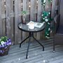 OUTSUNNY Table basse ronde bistro de jardin dim. Ø 50 x 55H cm piètement trépied métal époxy noir plateau verre trempé