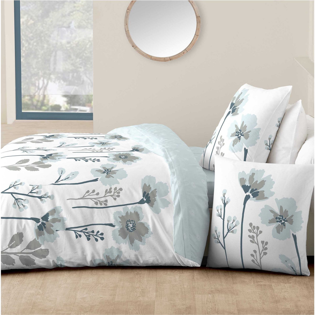 Parure housse de couette en coton 57 fils motif floral HELENE
