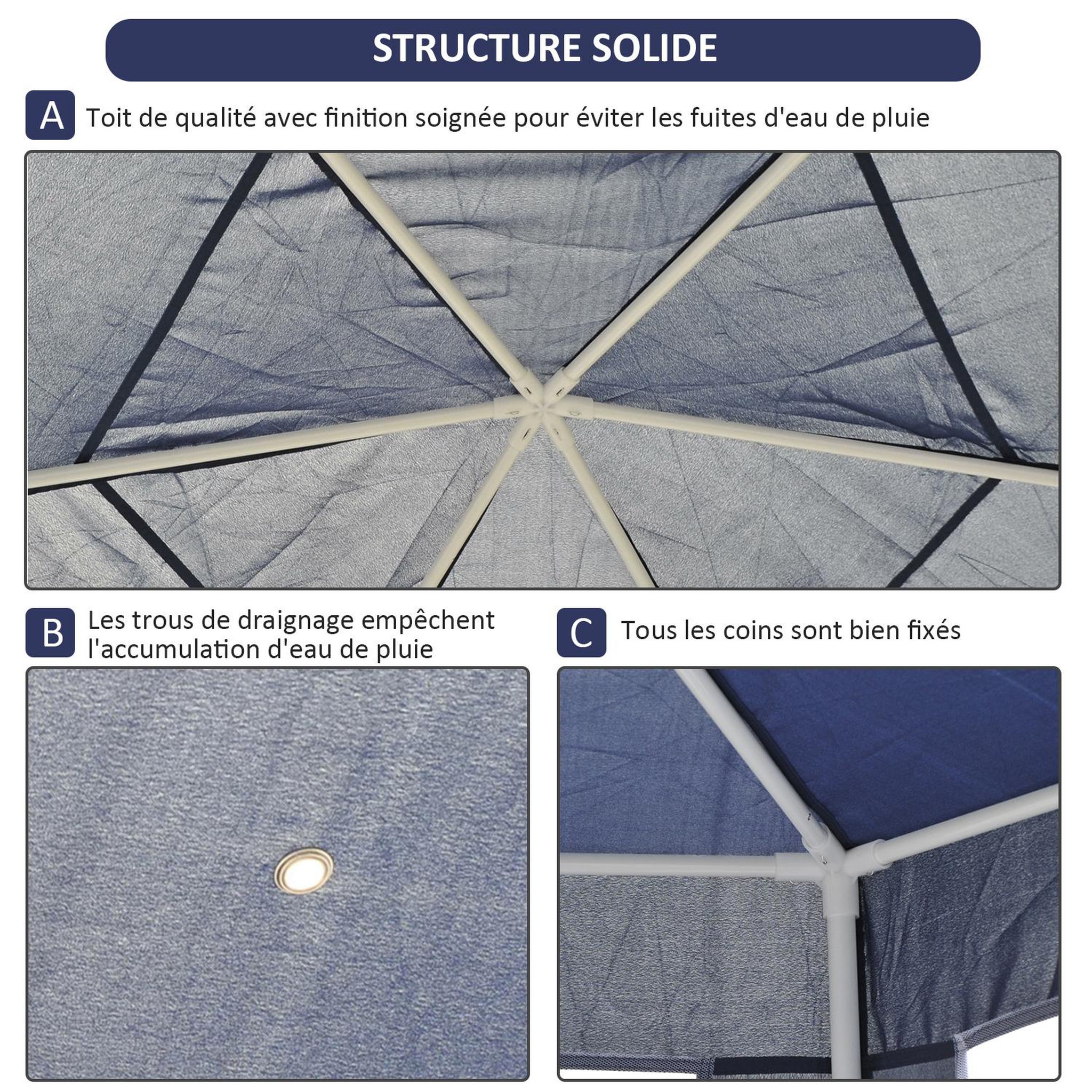 Voir la diapositive 6 : OUTSUNNY Tonnelle barnum tente de réception hexagonale 10 m² style cosy métal polyester imperméabilisé bleu blanc