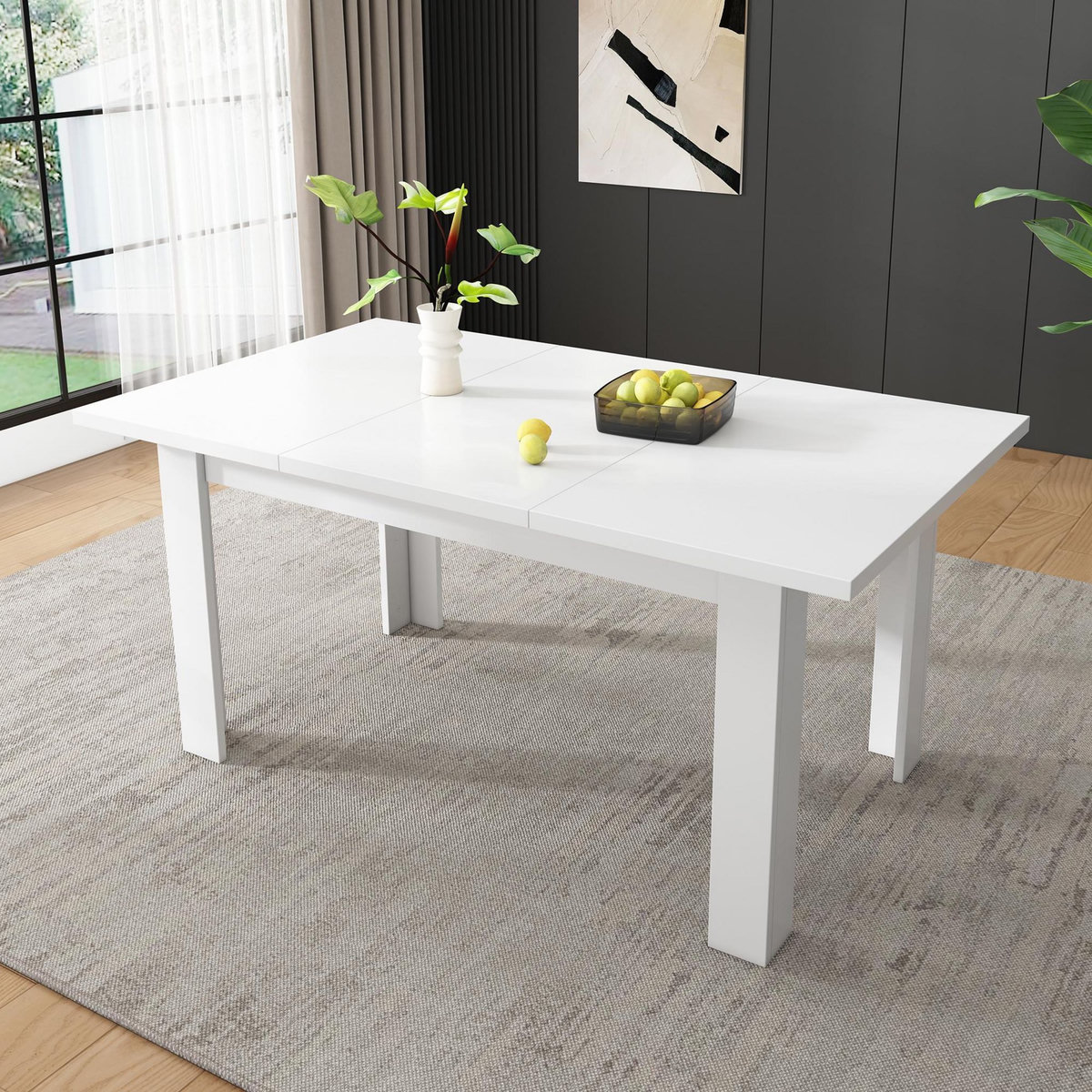 MERAX Table à manger rectangulaire fixe blanc-70x120-120max.cm mdf
